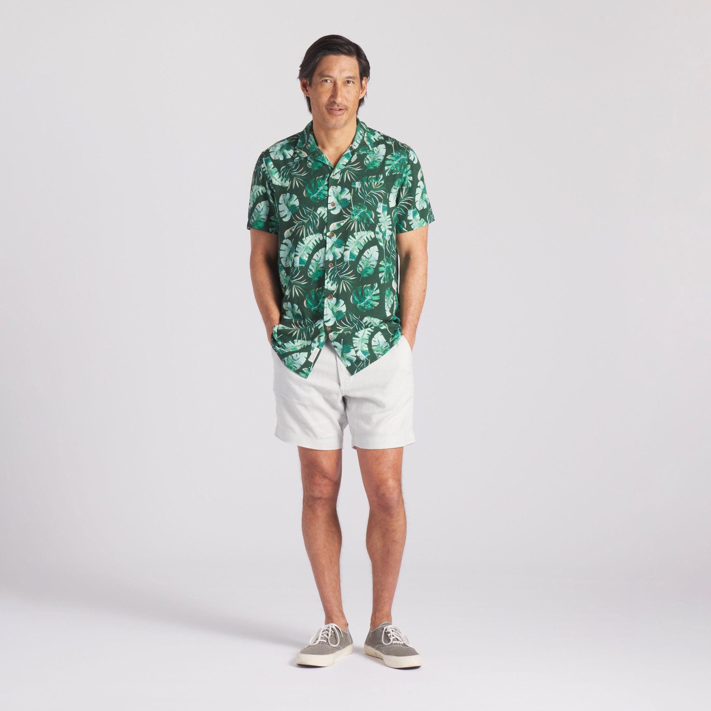 Vintage Hawaiian Camp Collar Shirt - Green Leaf Product Image