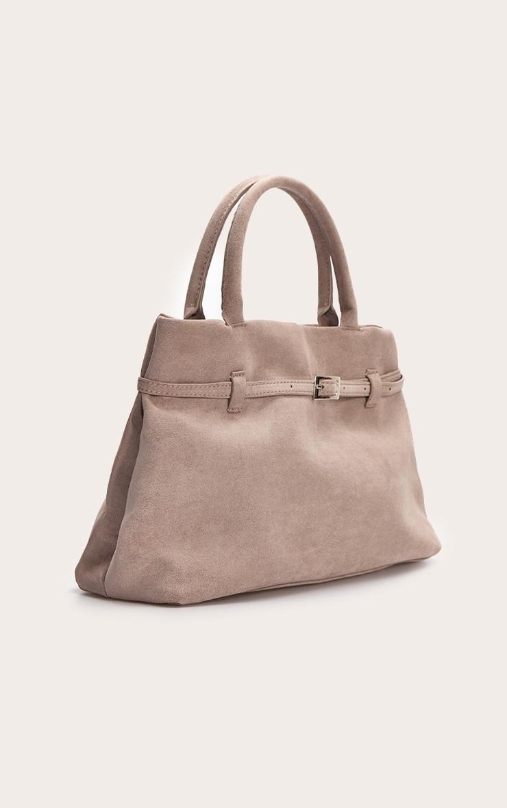 Mushroom Suede Buckle Square Structured Tote Bag Product Image
