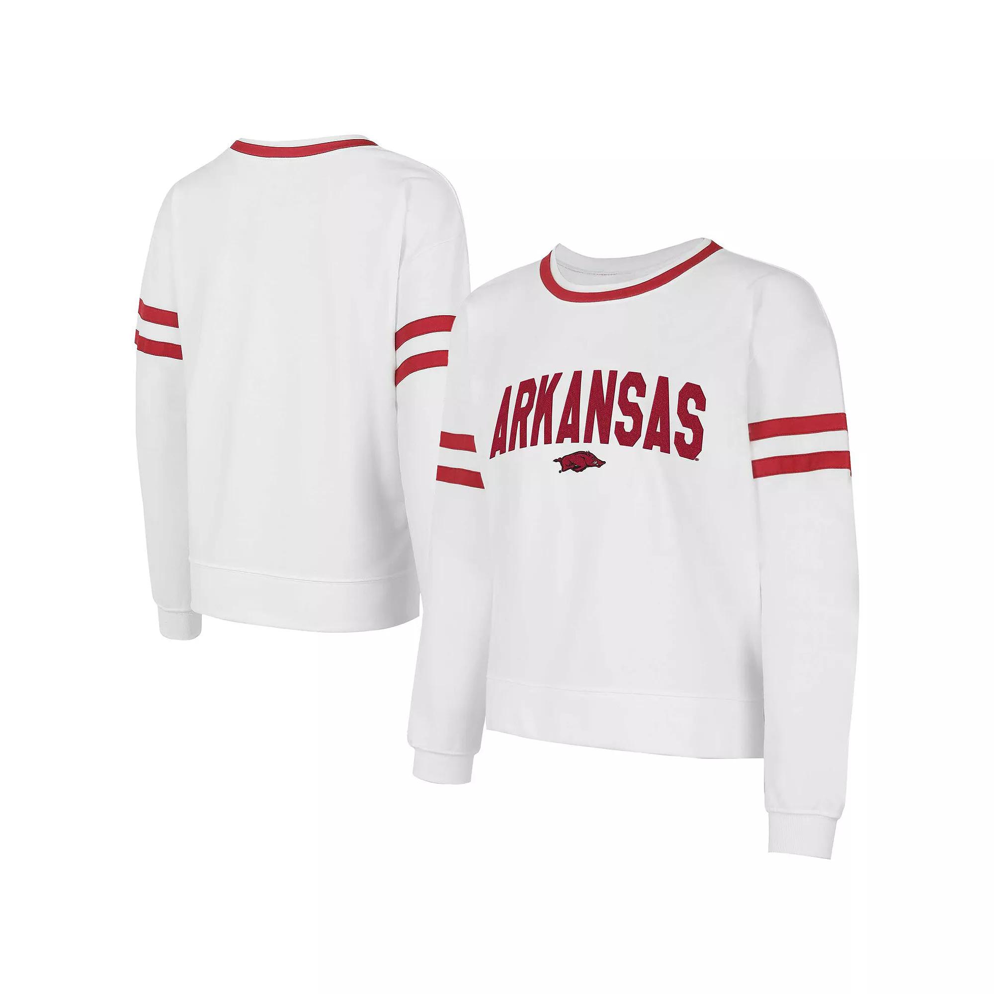Women's Concepts Sport White Arkansas Razorbacks Borough French Terry Arch Over Long Sleeve T-Shirt,  Product Image