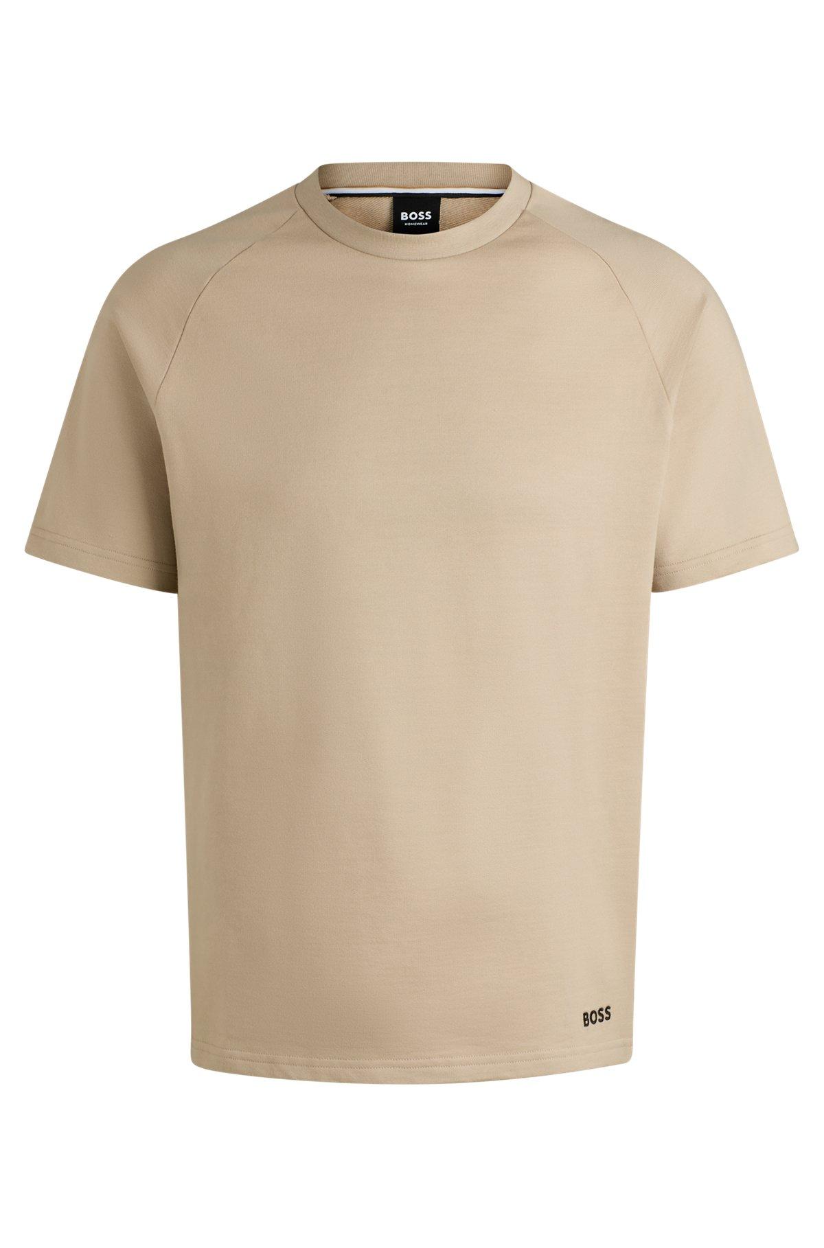 BOSS - Cotton-terry T-shirt with contrast side panels - Light Beige Product Image
