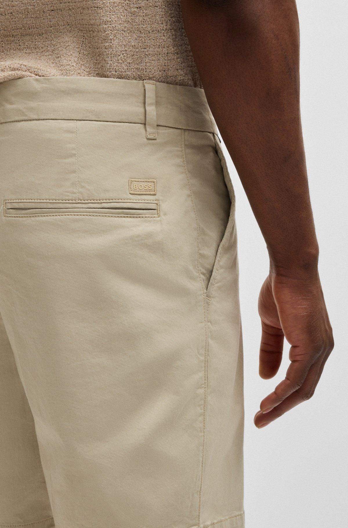 BOSS - Slim-fit shorts in micro-patterned stretch cotton - Light Beige Product Image