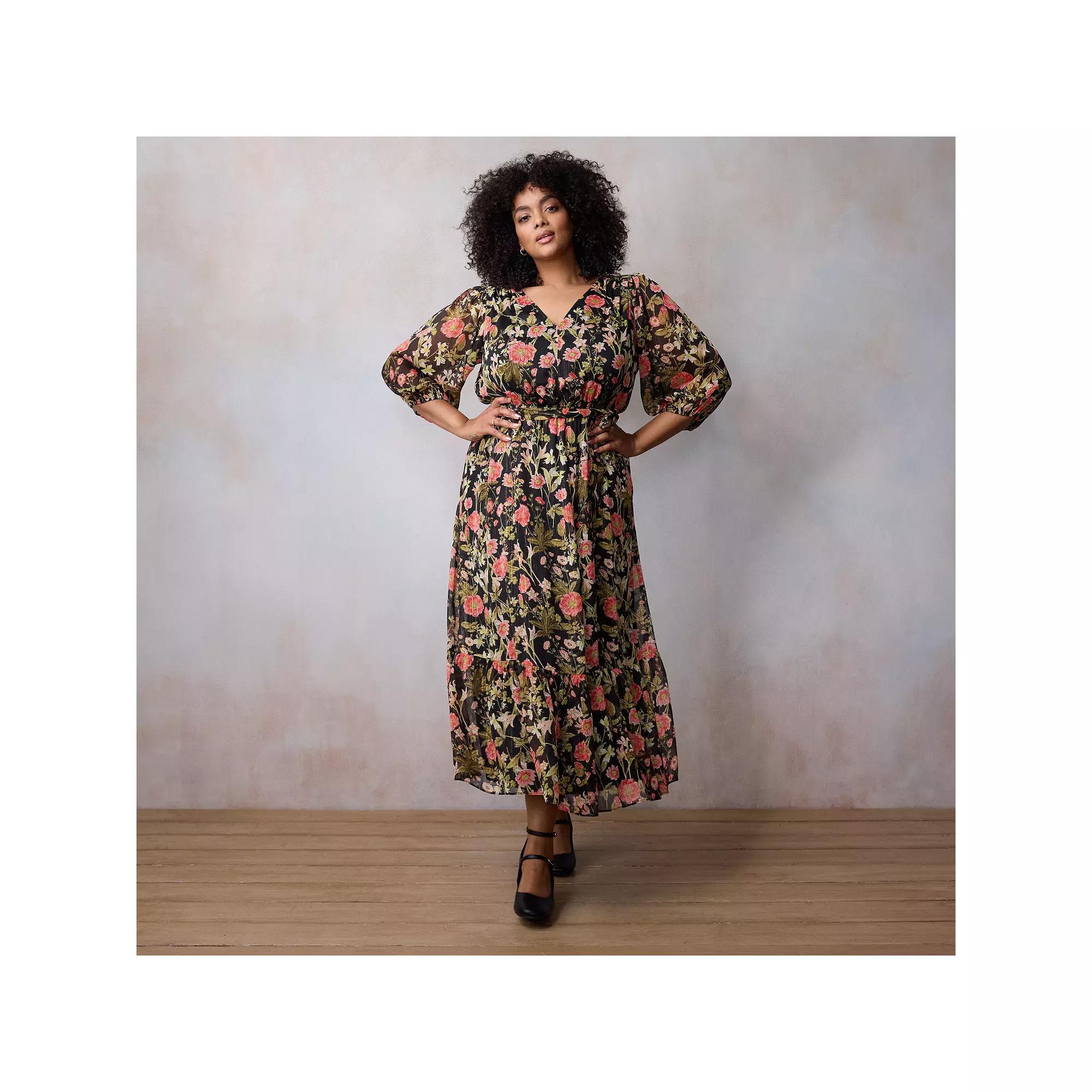 Plus Size LC Lauren Conrad Flowy Maxi Dress, Women's, Size: 0X, Black Bryn Botanical Product Image