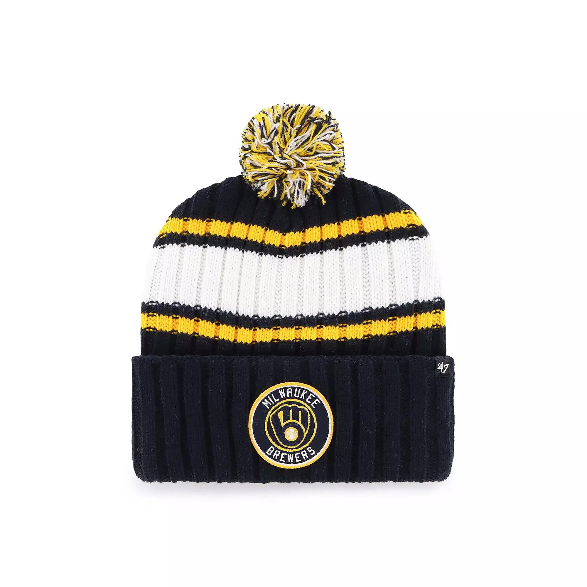 Men's '47  Navy Milwaukee Brewers Plateau Cuffed Knit Hat with Pom, Blue Product Image