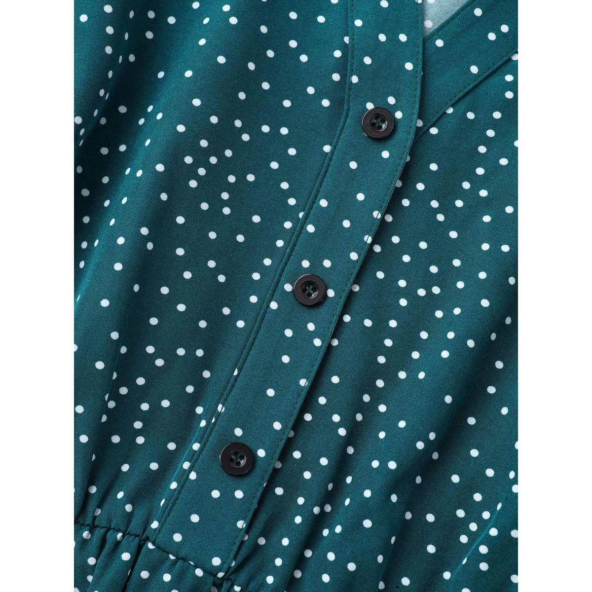 Plus Size Stretchy Waist Tied Pockets Printed Midi Dress Cyan Women At the Office Belted Flat collar Short sleeve Curvy BloomChic 10/M Product Image
