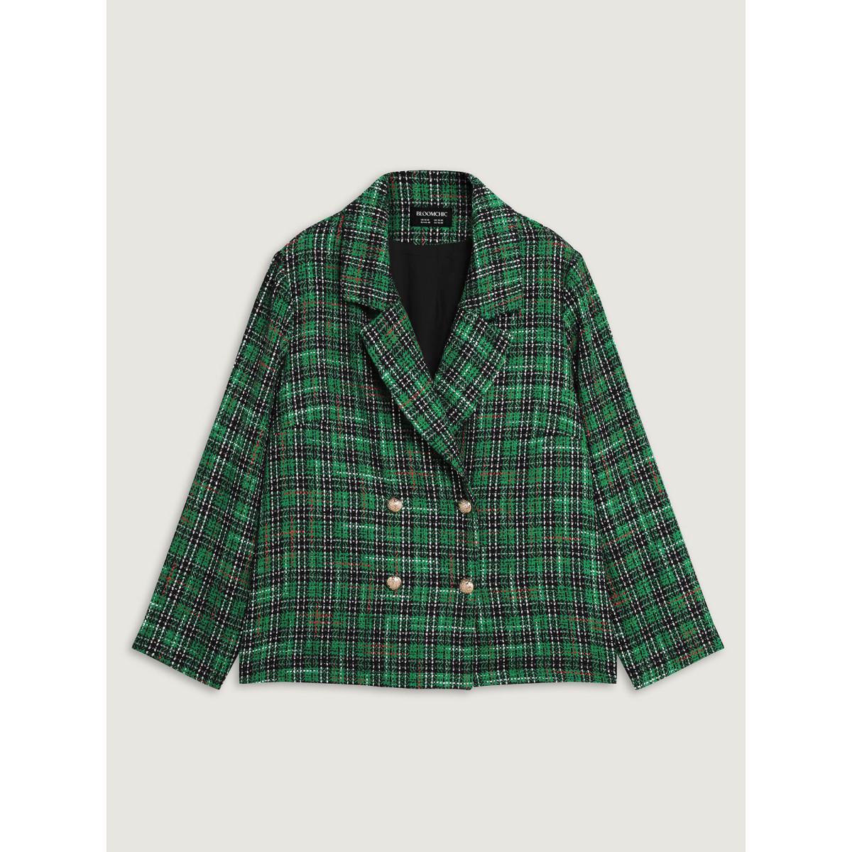 Plus Size Tweed Plaid Double Button Jacket Women Truegreen Texture Casual Jackets BloomChic 26/4X Product Image