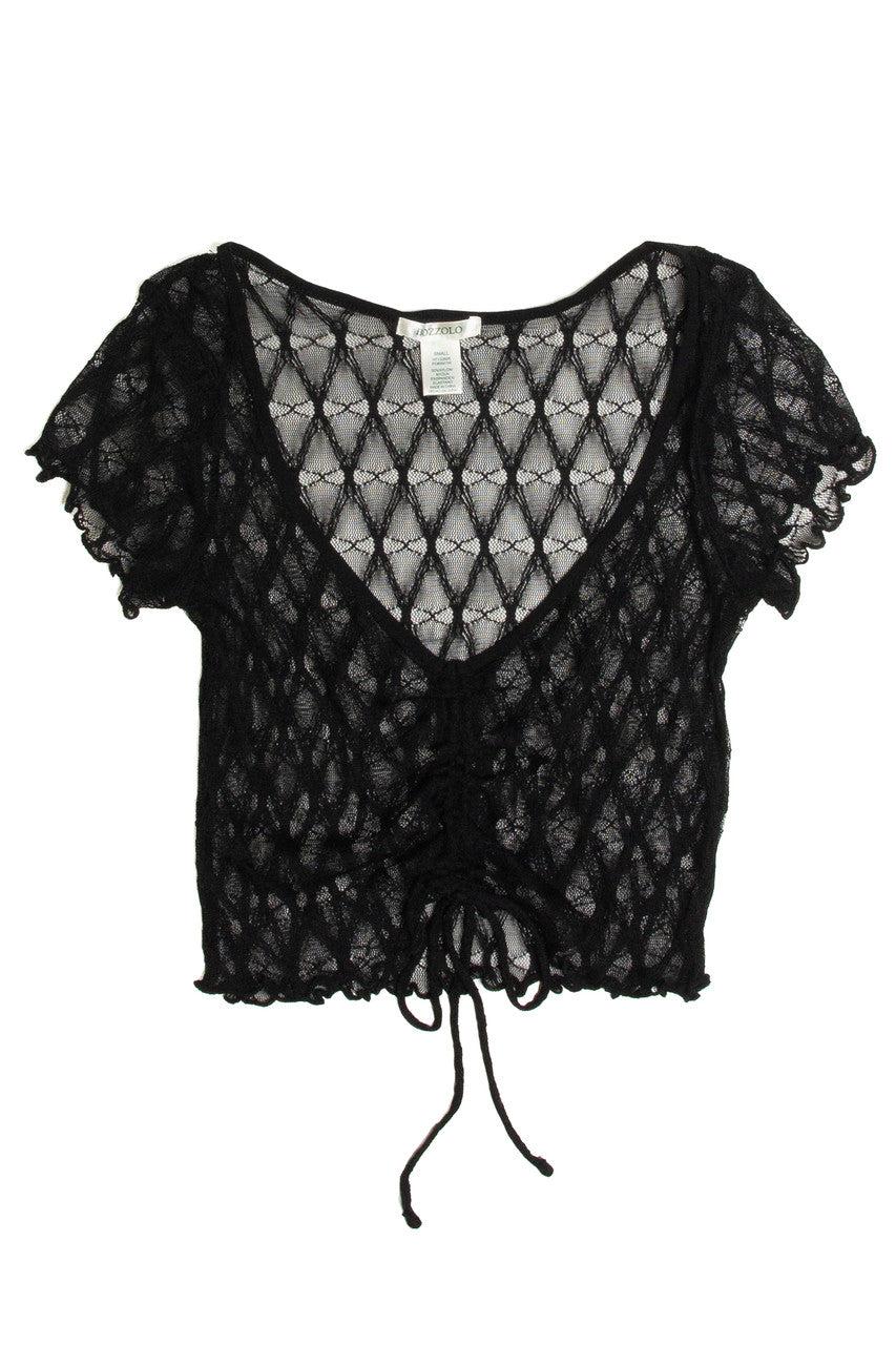 Cinch Front Diamond Mesh Crop Top Product Image