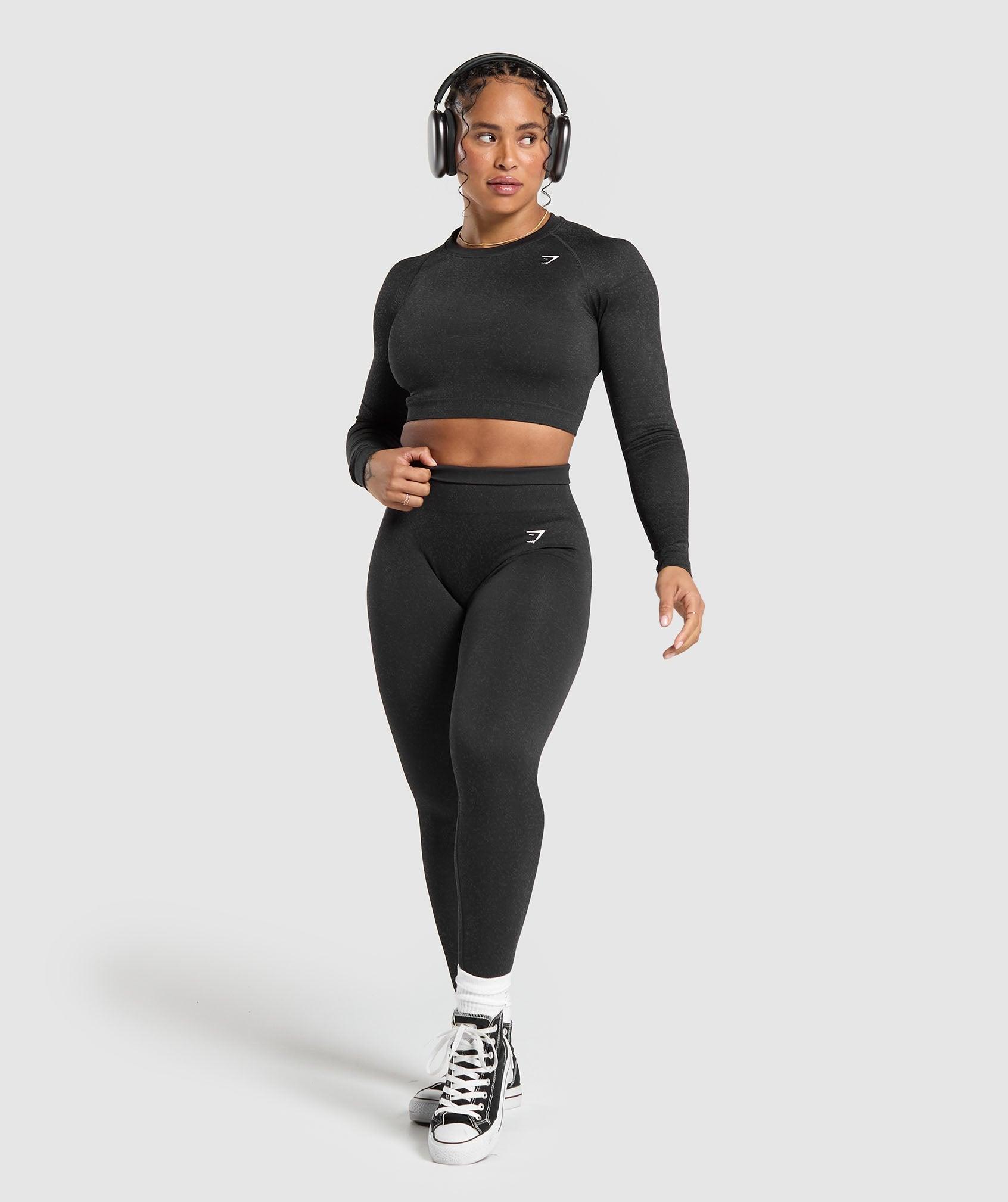 Gymshark Adapt Fleck Seamless Long Sleeve Crop Top - Mineral | Black Female Product Image