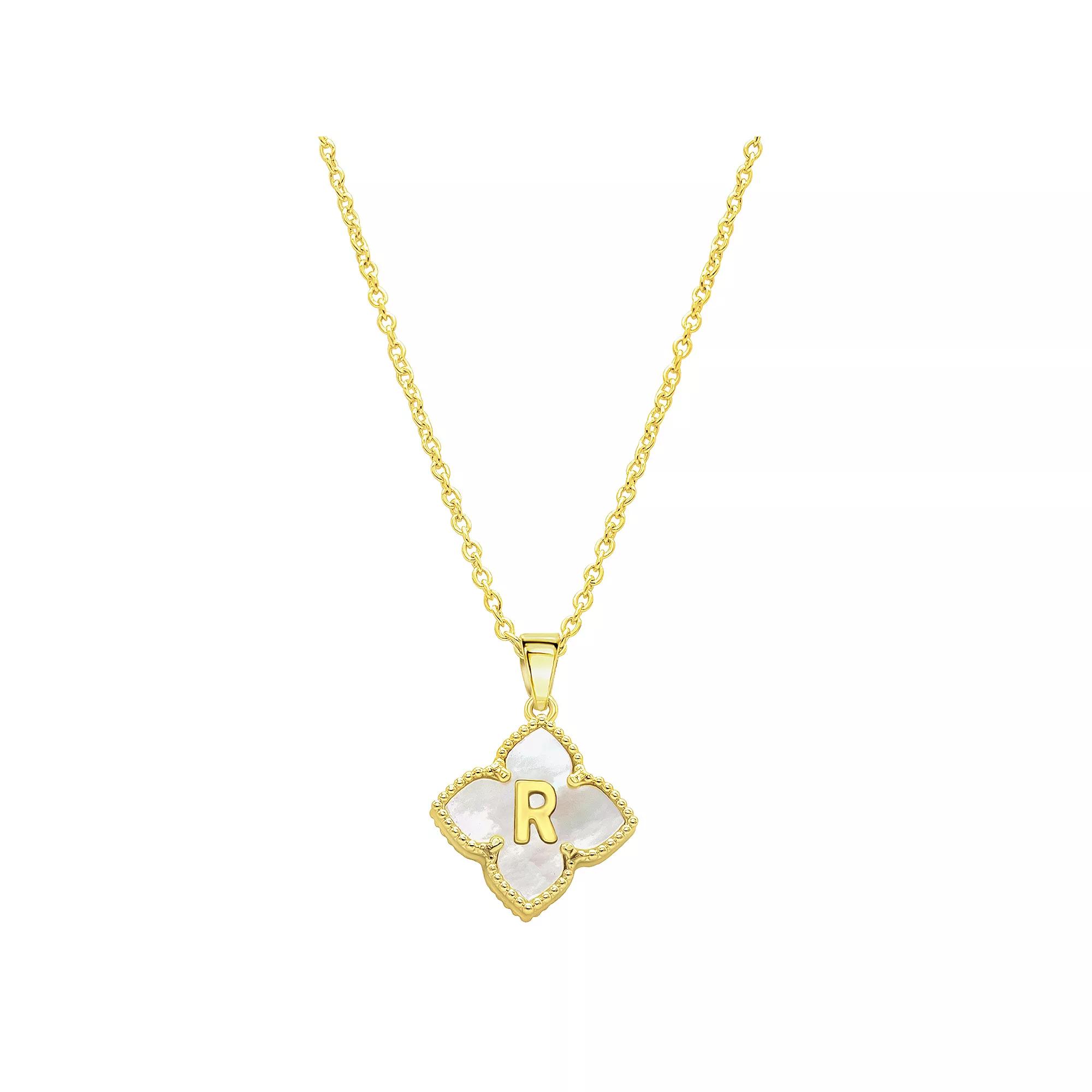 Adornia Gold Tone Adjustable White Mother of Pearl Initial Floral Necklace, Women's, Size: 16-18" ADJ Product Image
