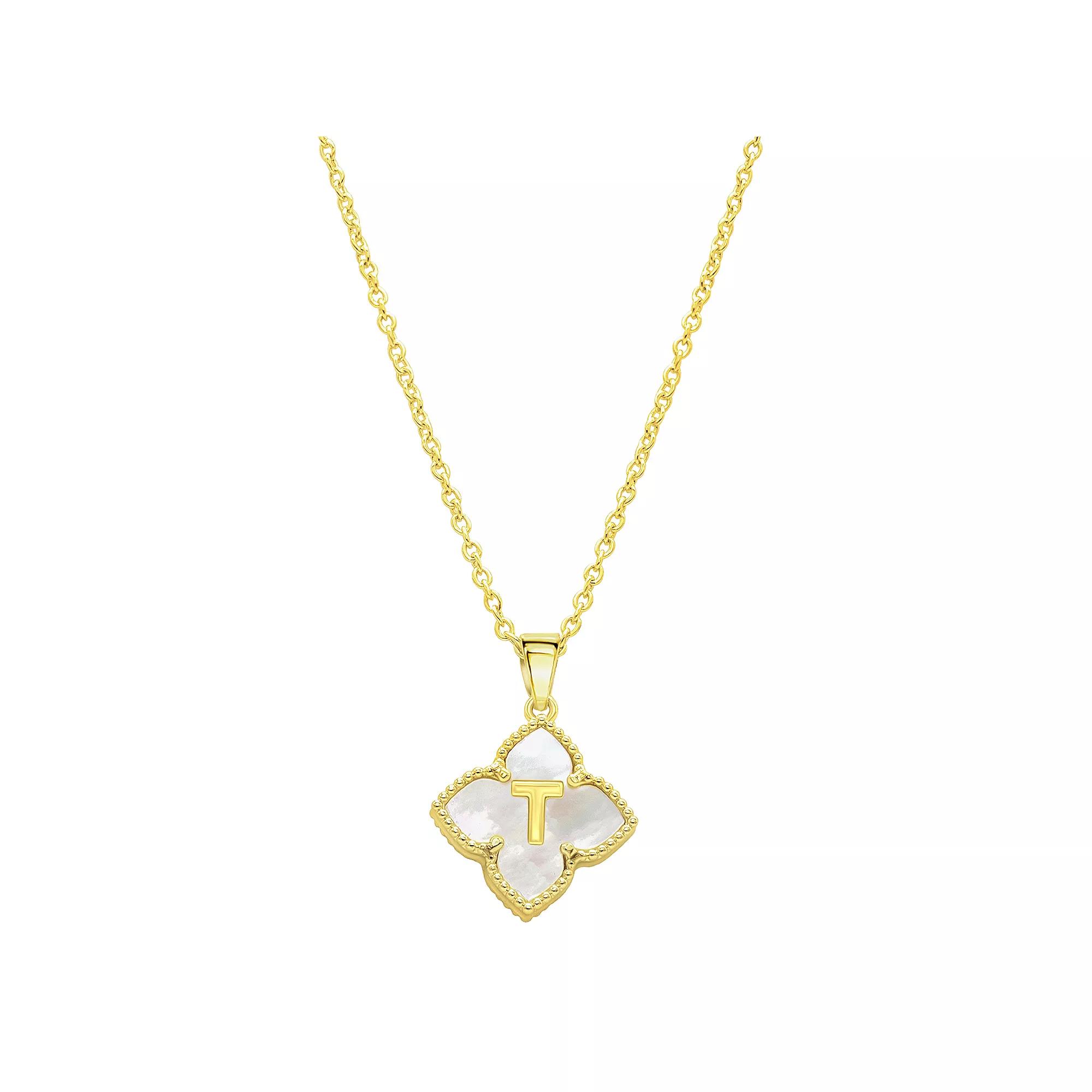 Adornia Gold Tone Adjustable White Mother of Pearl Initial Floral Necklace, Women's, Size: 16-18" ADJ Product Image