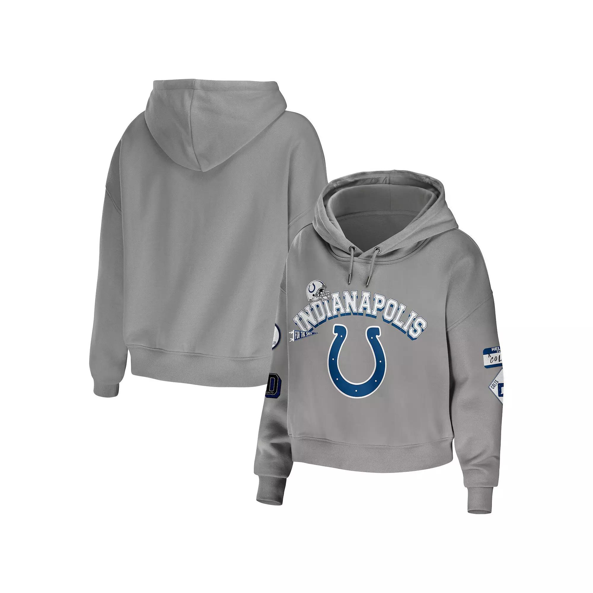 Women's WEAR by Erin Andrews Gray Indianapolis Colts Modest Cropped Pullover Hoodie,  Product Image