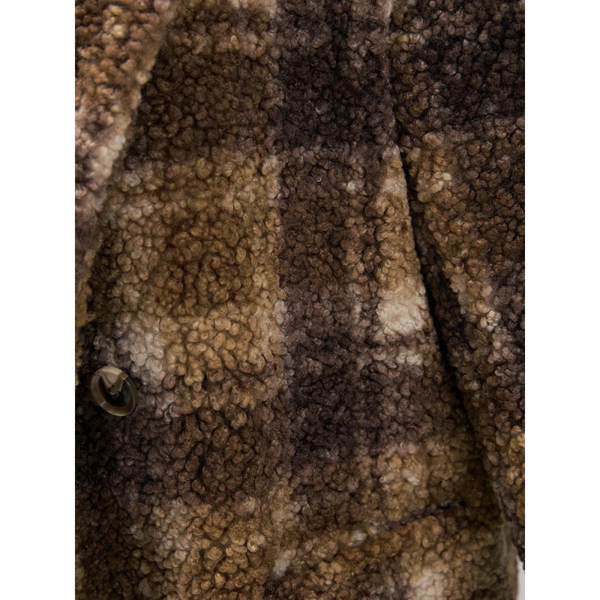 Plus Size Plaid Pocket Double Breasted Teddy Coat Women Tan Casual Pocket Ladies Dailywear Winter Coats BloomChic 12/L Product Image