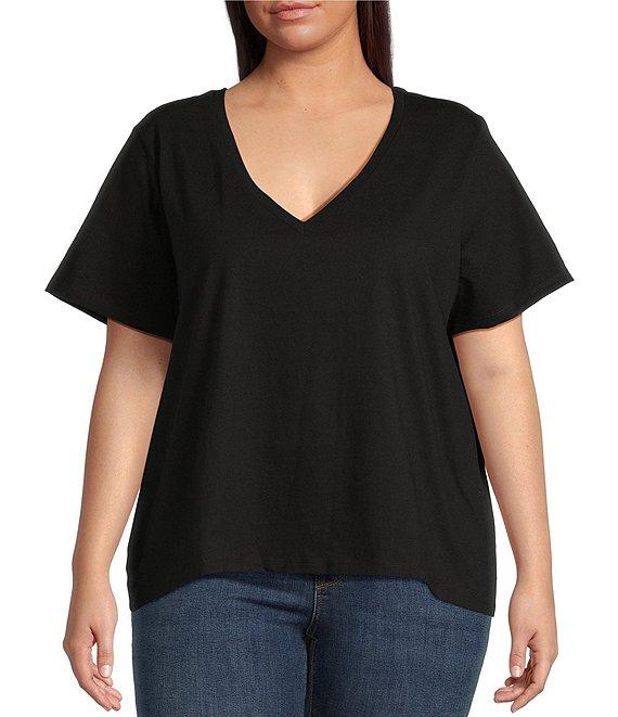 Good American Plus Size Heritage V-Neck Short Sleeve Relaxed Fit Knit Tee Product Image