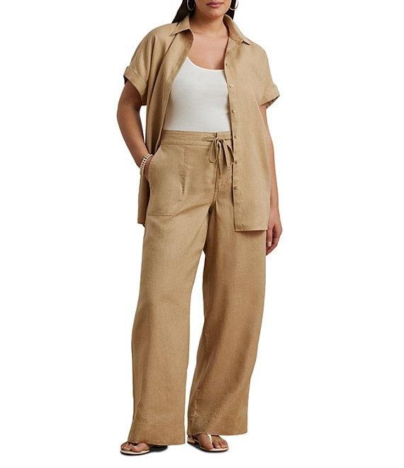 Lauren Ralph Lauren Plus Size Linen Wide Leg Pants Product Image