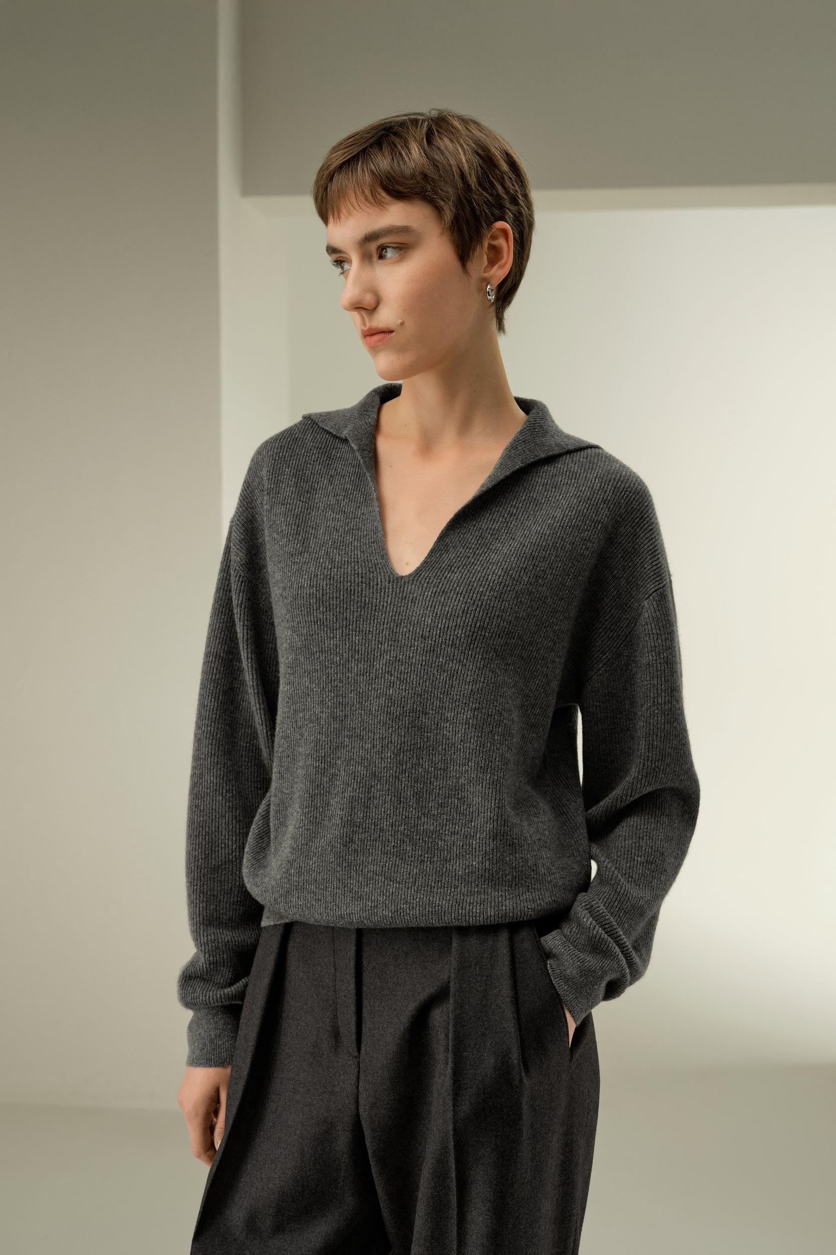 Ribbed Cashmere Polo Sweater Product Image