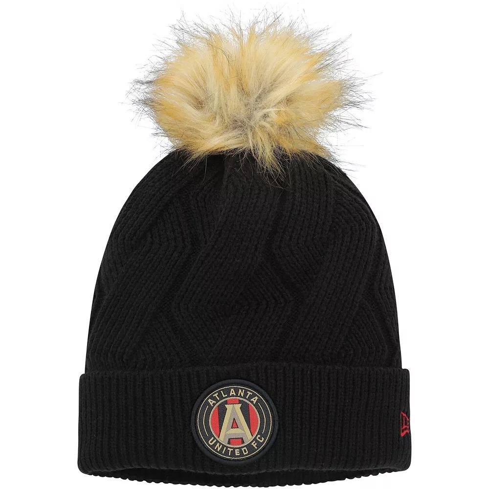 Women's New Era Black Atlanta United FC Snowy Cuffed Knit Hat with Pom, Atu Black Product Image