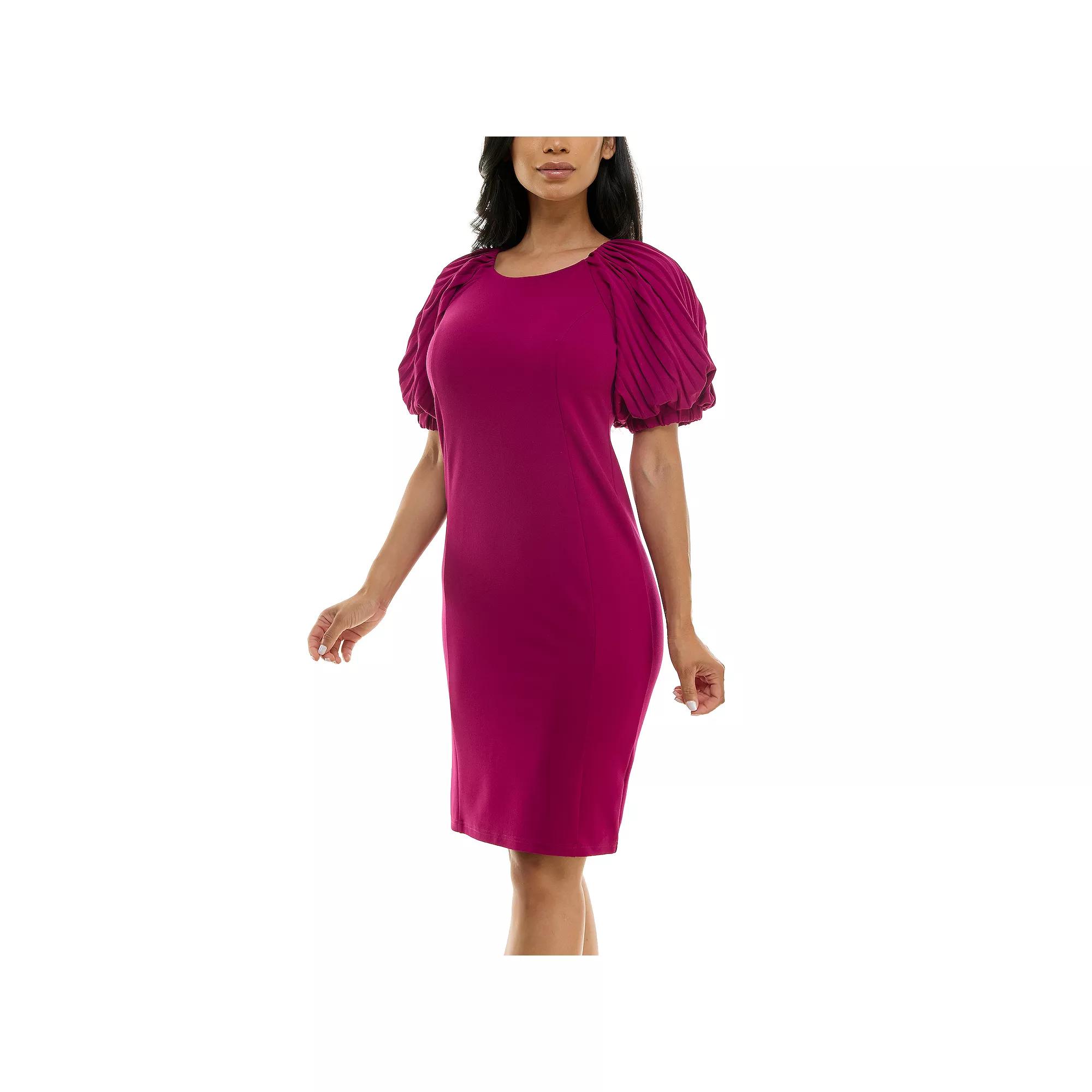 Women's Nina Leonard Pleated Puff Sleeve Dress,  Product Image