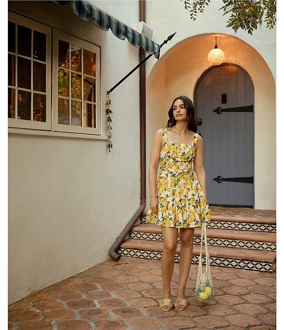 En Saison Blanca Lemon Print Square Neckline Sleeveless Tiered Mini Dress Product Image