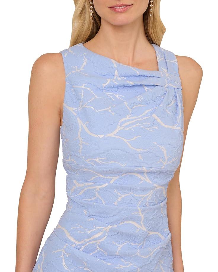 Stretch Crepe Side Draped Sheath Dress with Asymmetrical Neckline Product Image