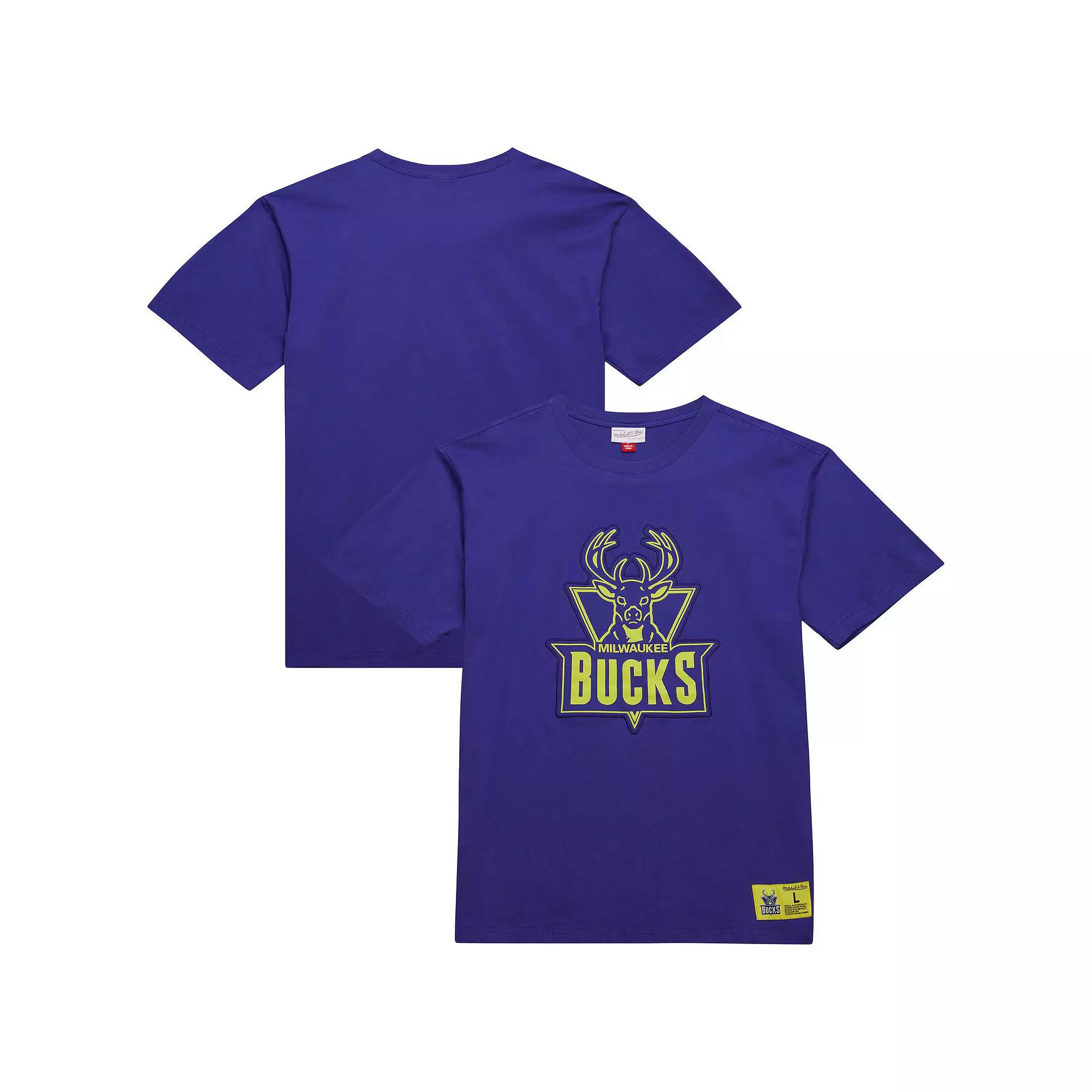 Men's Mitchell & Ness Purple Milwaukee Bucks Hardwood Classics Neon Nights Premium T-Shirt,  Product Image