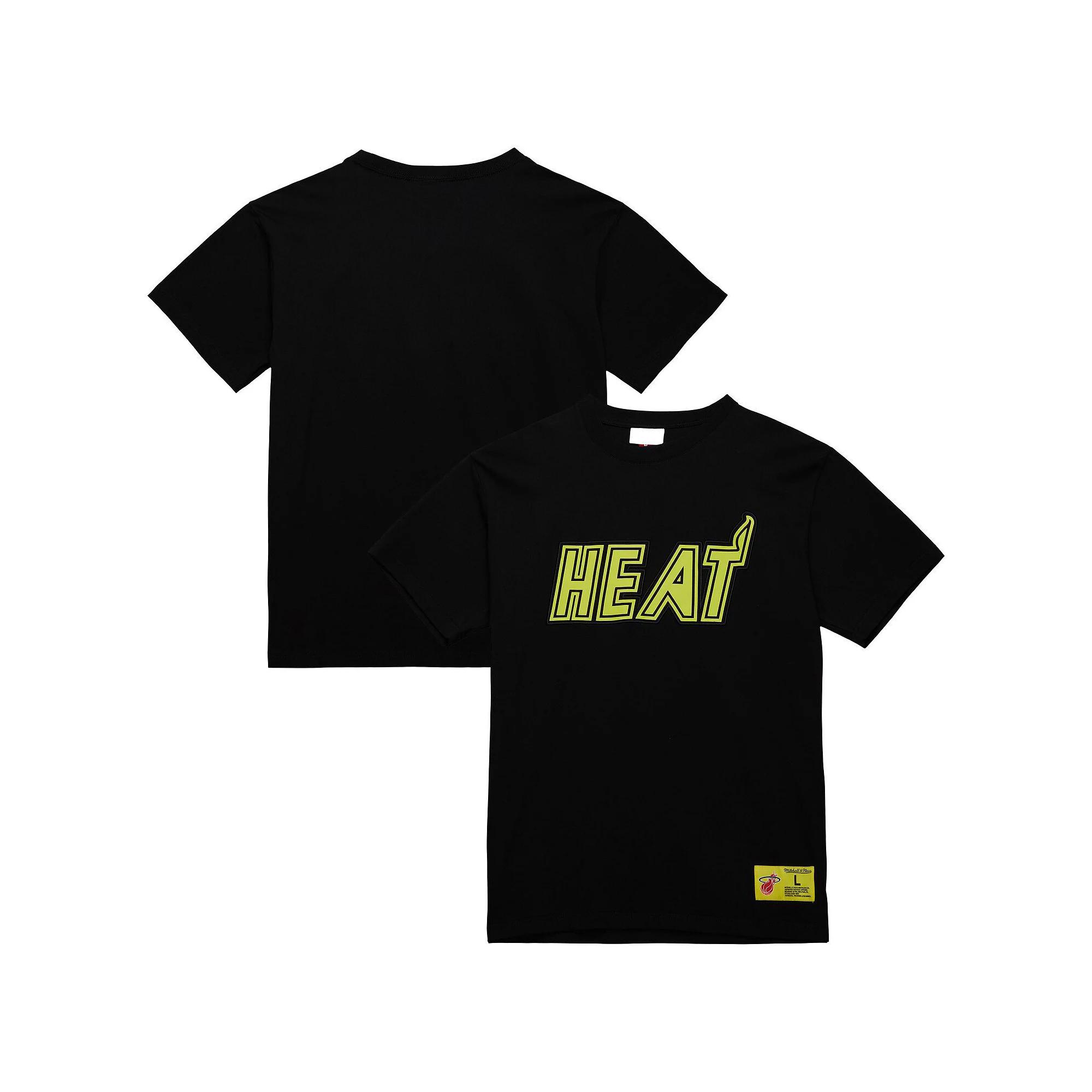 Men's Mitchell & Ness Black Miami Heat Hardwood Classics Neon Nights Premium T-Shirt, Size: Large Product Image