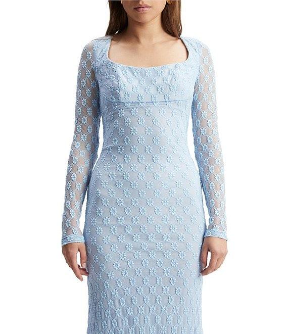 Bardot Adoni Lace Square Neckline Long Sleeve Midi Dress Product Image