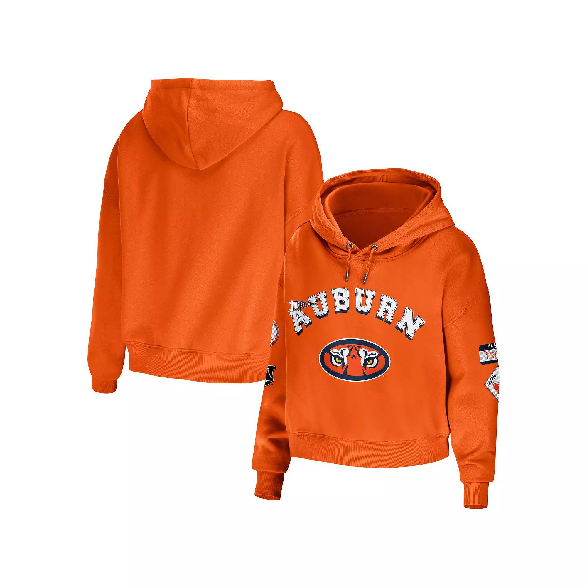 Women's WEAR by Erin Andrews Orange Auburn Tigers Mixed Media Cropped Pullover Hoodie,  Product Image