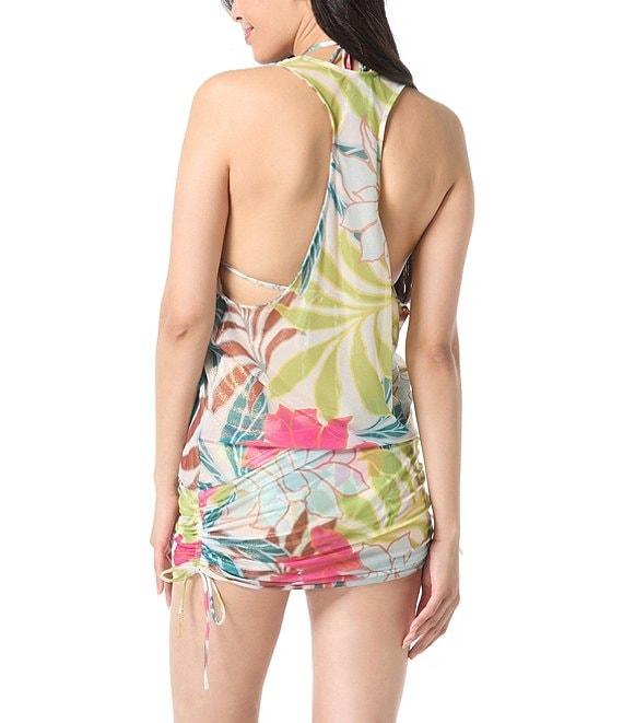 Vince Camuto Gold Dusk Fiji Floral Plunge V-Neck Racerback Shirred Swim Cover-Up Dress Product Image