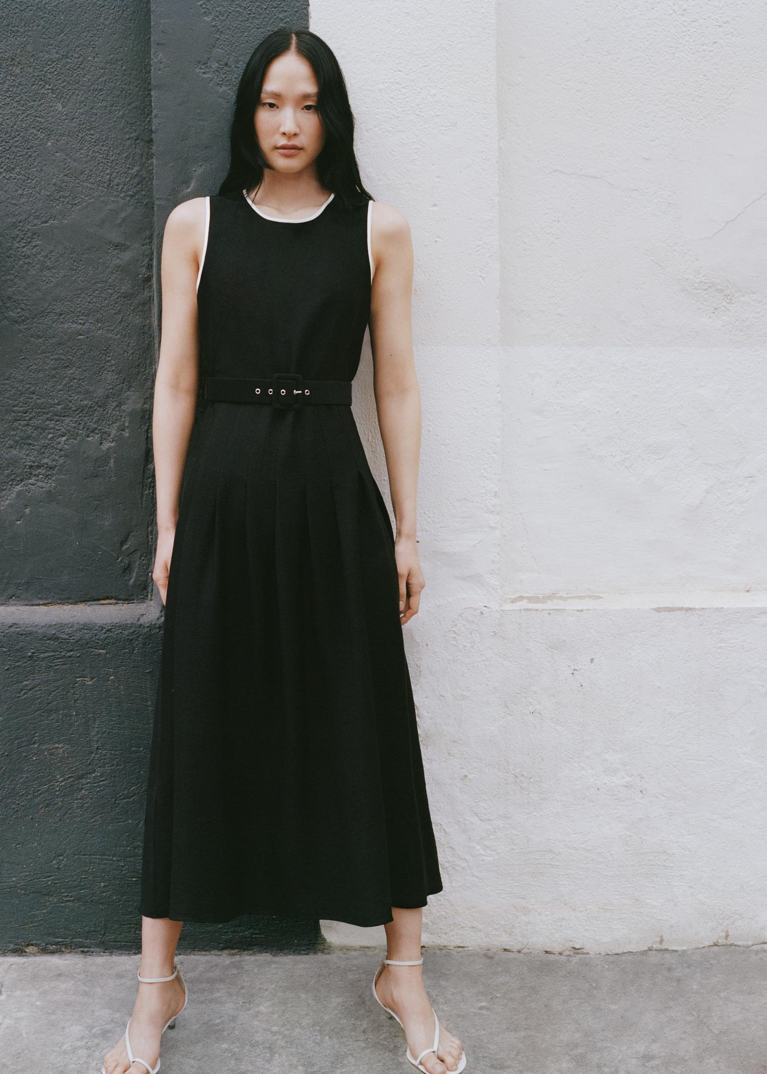 Flared midi-dress with belt - Women | MANGO USA Product Image