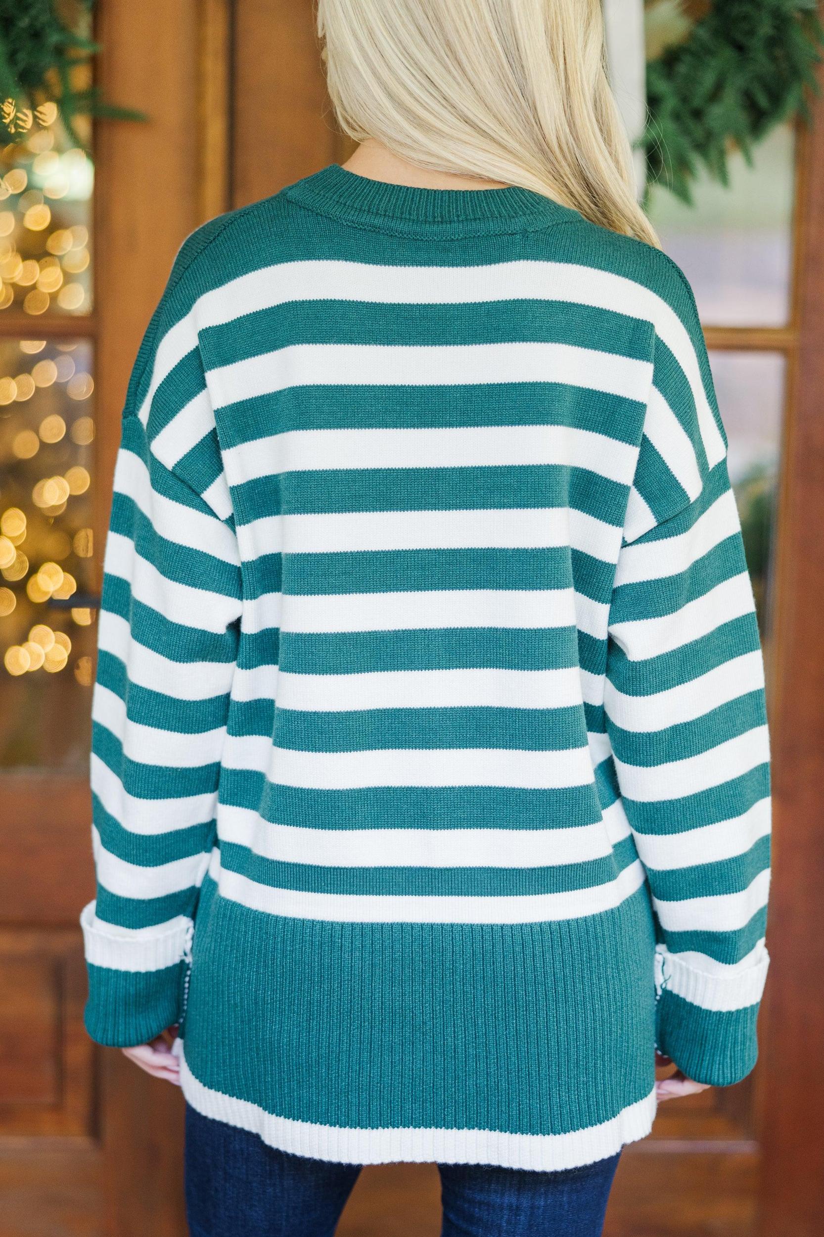 Just Stay With Me Emerald Green Striped Sweater Female Product Image