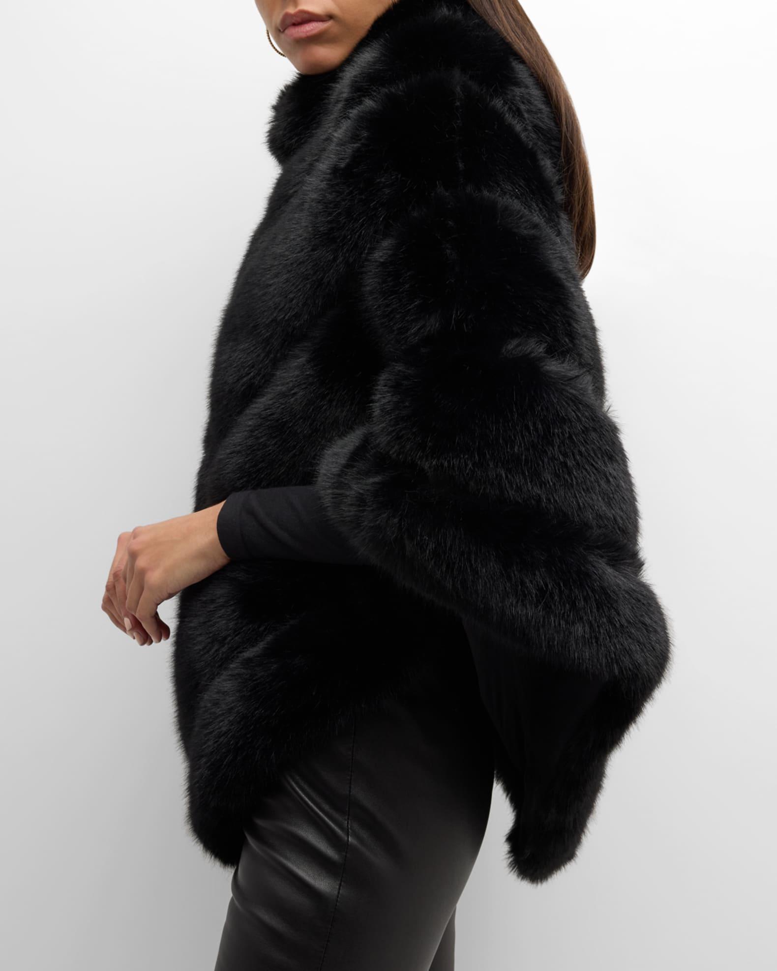 Asymmetric Striped Faux Fur Poncho  Product Image