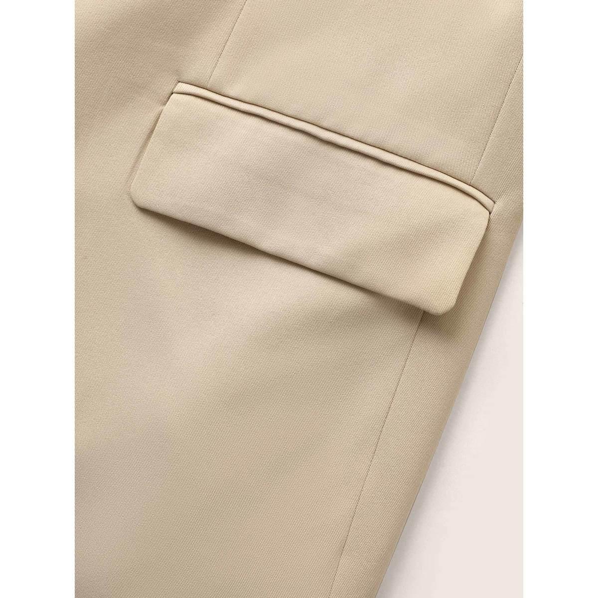 Plus Size Suit Collar Flap Detail Blazer Apricot Women Work Plain Non Sleeve Long Sleeve Suit Collar 22-24/3X Open pocket with flap Workwear Essentials Blazers BloomChic Product Image