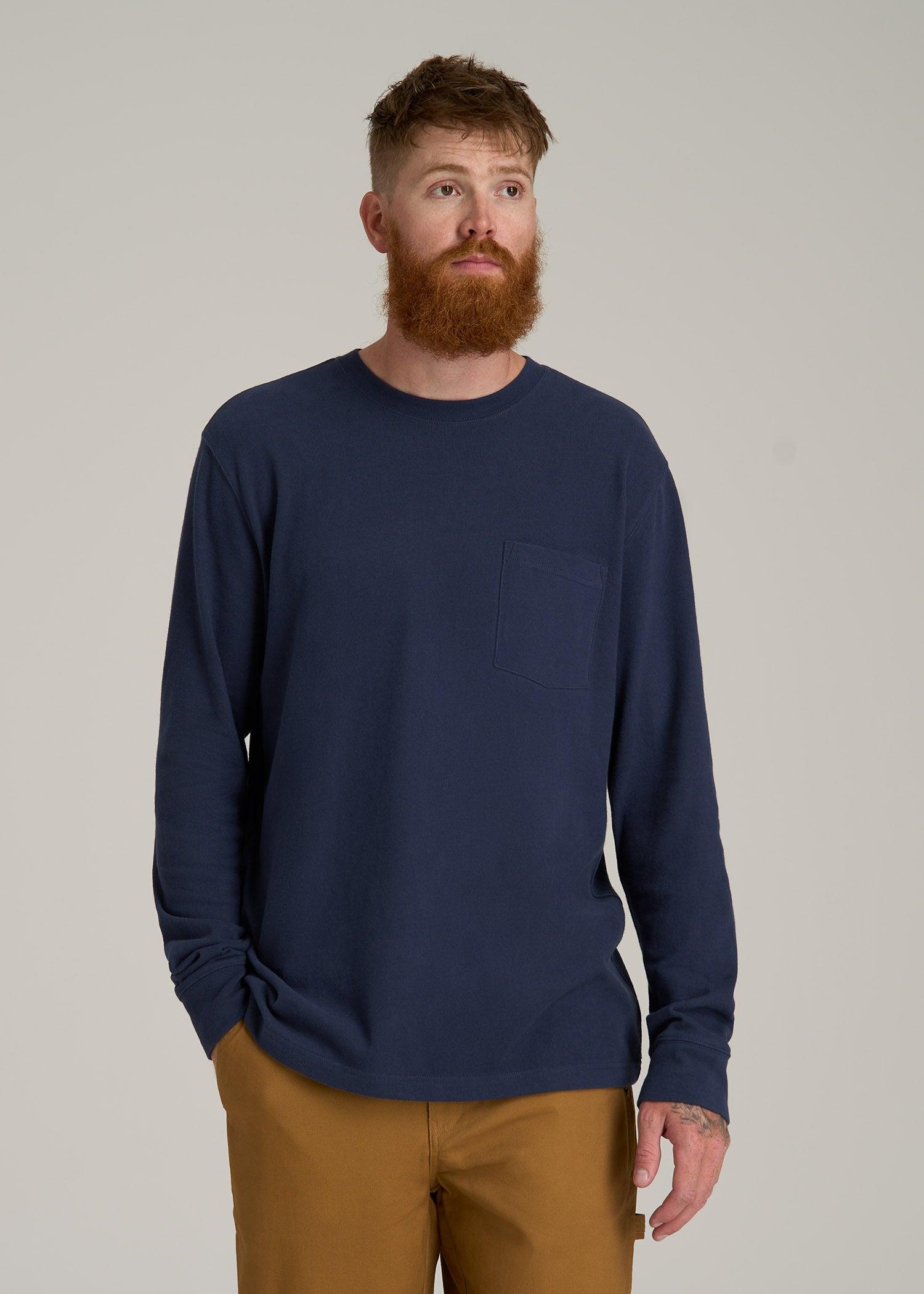 LJ&S Long Sleeve Workwear Pocket Tee for Tall Men in Midnight Navy Male Product Image