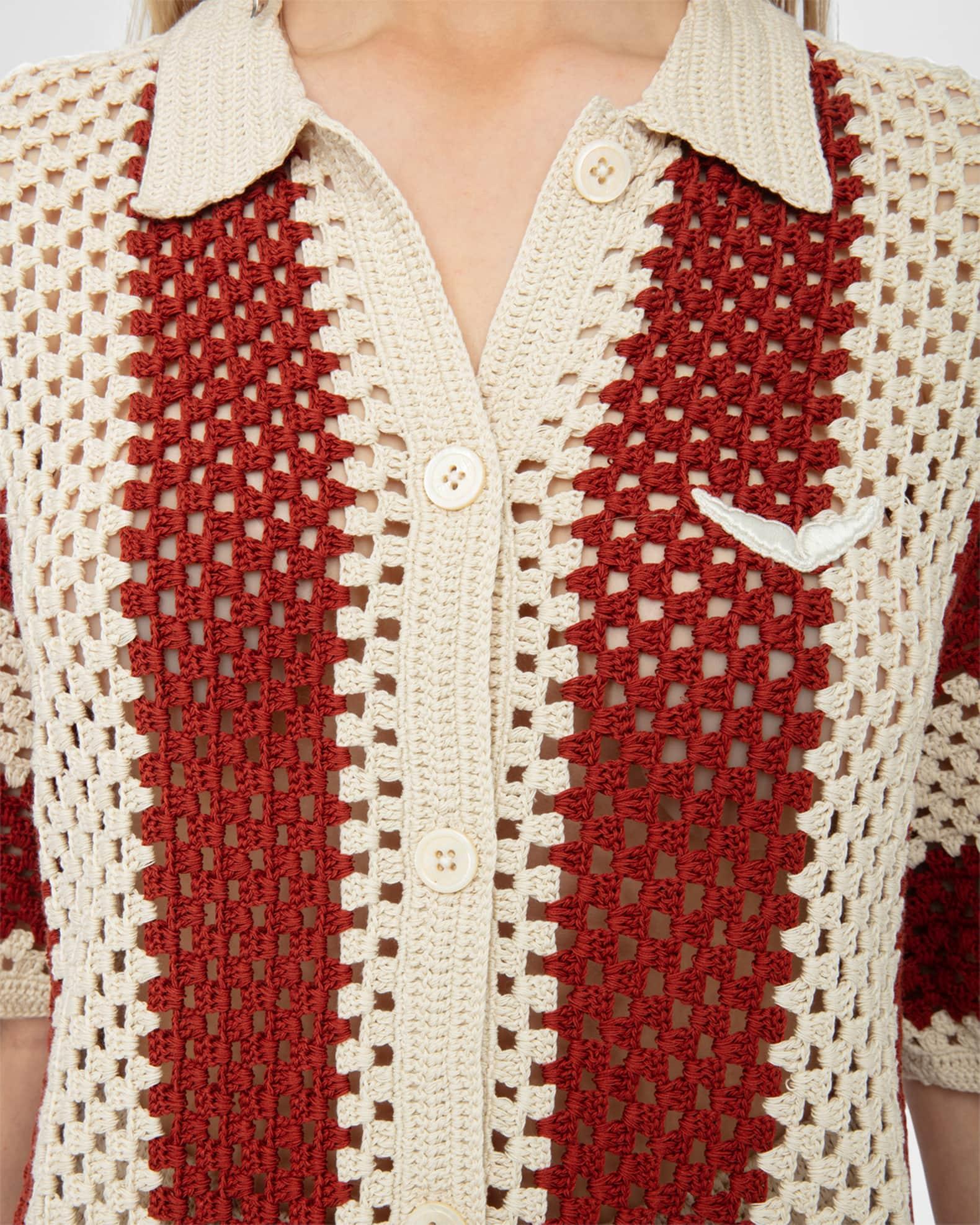 Ciara Striped Crochet-Knit Shirt Product Image
