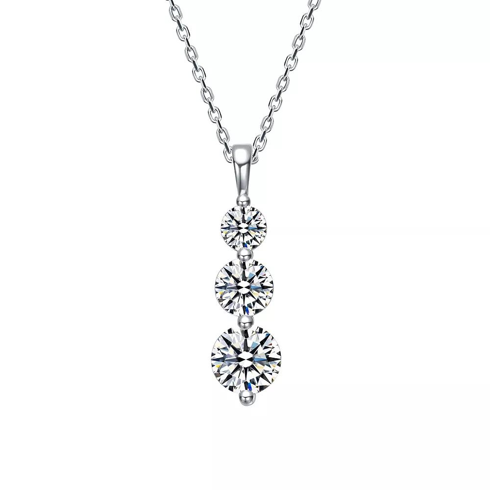 Stella Valentino Sterling Silver Lab-Created Moissanite 3-Stone Anniversary Necklace, Womens Product Image