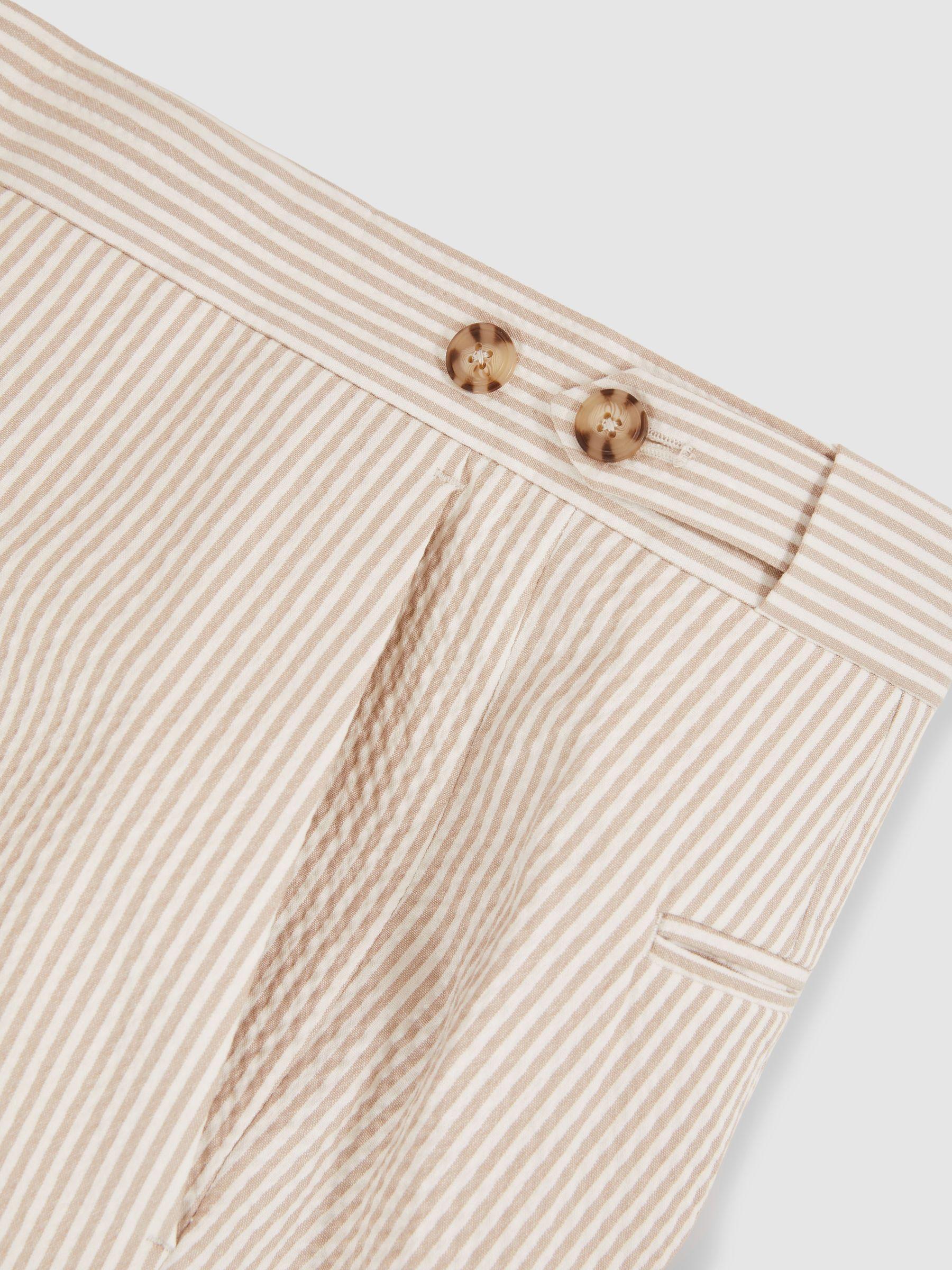 Seersucker Slim-Fit Suit Trousers in Oatmeal/White Product Image