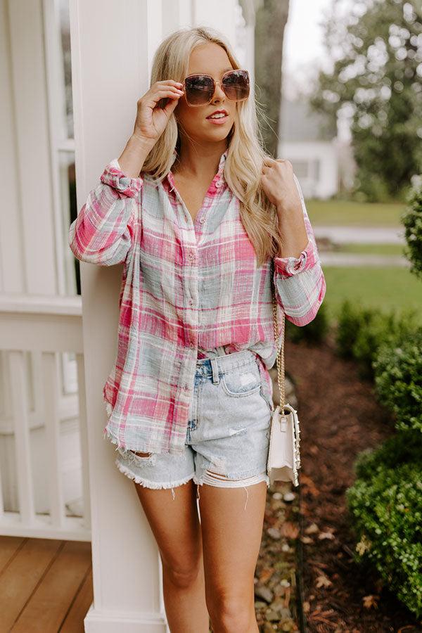 Around The Boardwalk Plaid Button Up In Pink Product Image