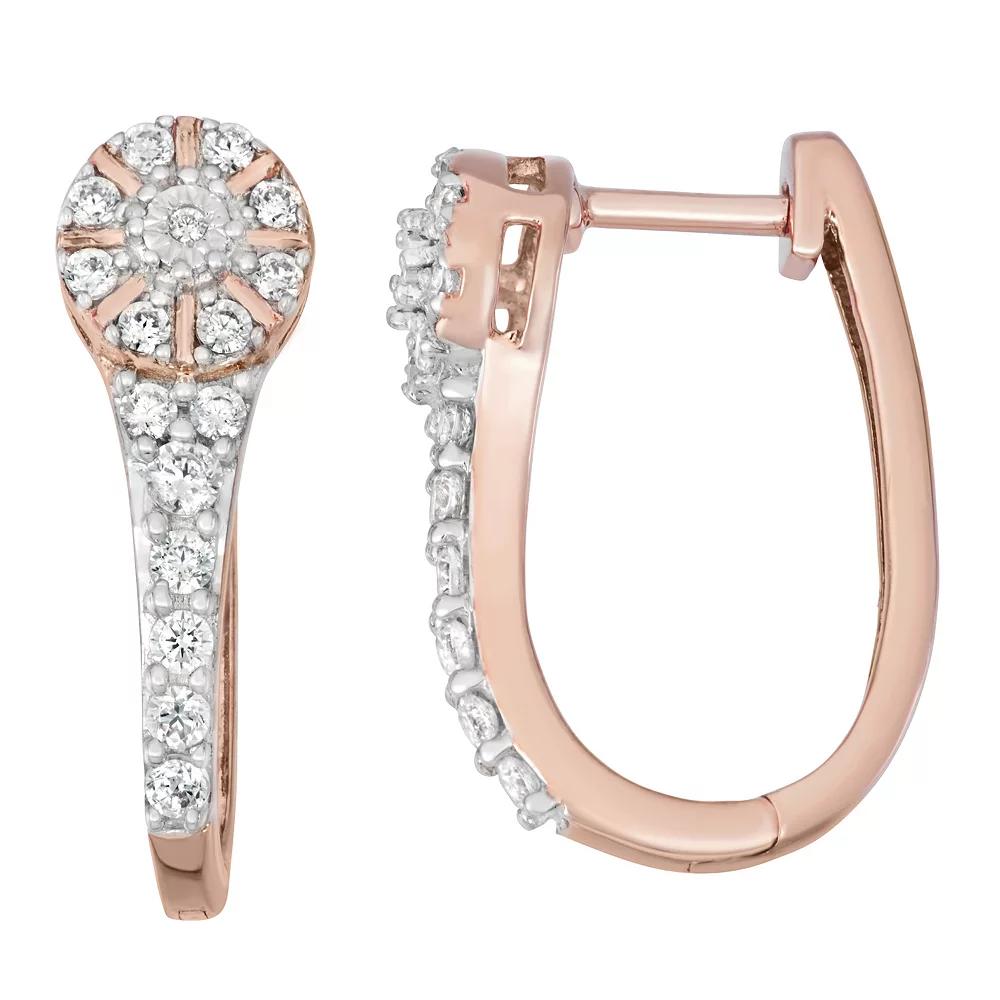 10k Rose Gold 1/3 Carat T.W. Diamond Hoop Earrings, Women's, Pink Tone Product Image