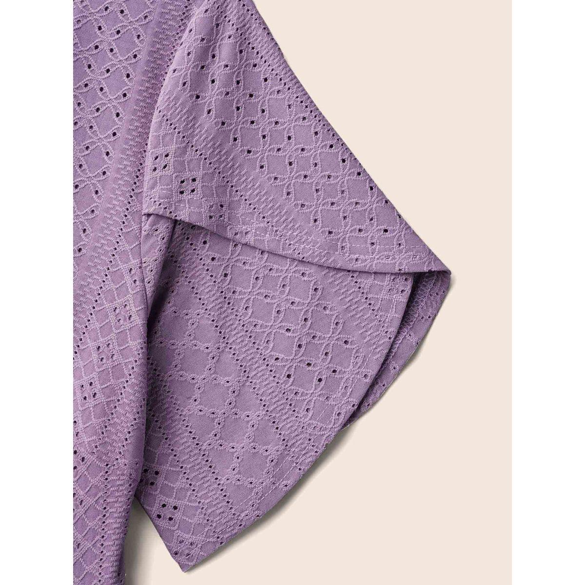 Plus Size Textured Plain Petal Sleeve Pockets Midi Dress Mauve Women Casual Petal edge Round Neck Short sleeve Curvy BloomChic 14-16/1X Product Image