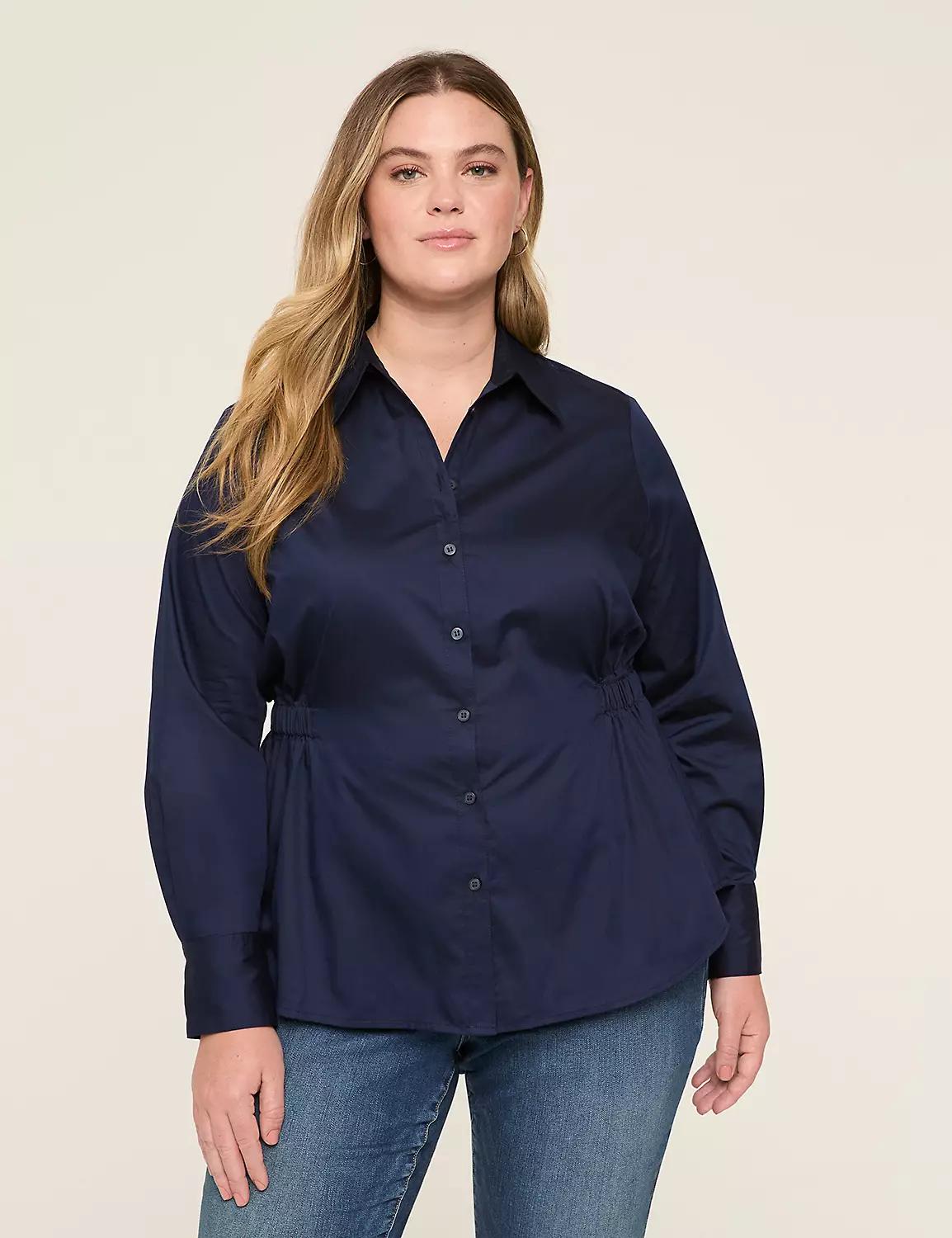 Relaxed Elastic-Waist Button-Down Shirt Product Image