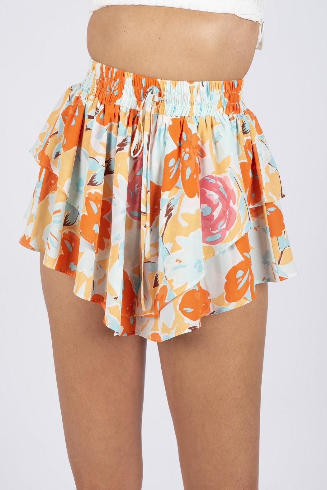 Orange Flower Zena Shorts Product Image