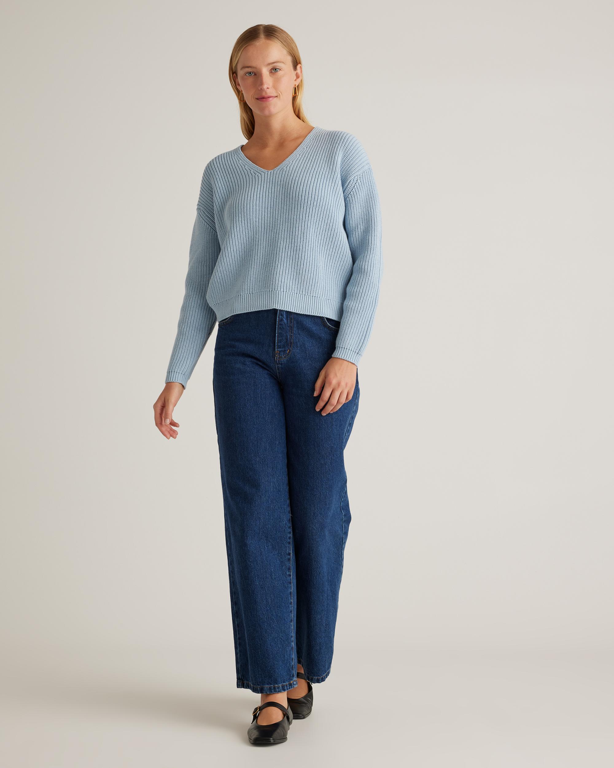 Quince | Women's Fisherman V-Neck Sweater Size XS, Organic Cotton Product Image