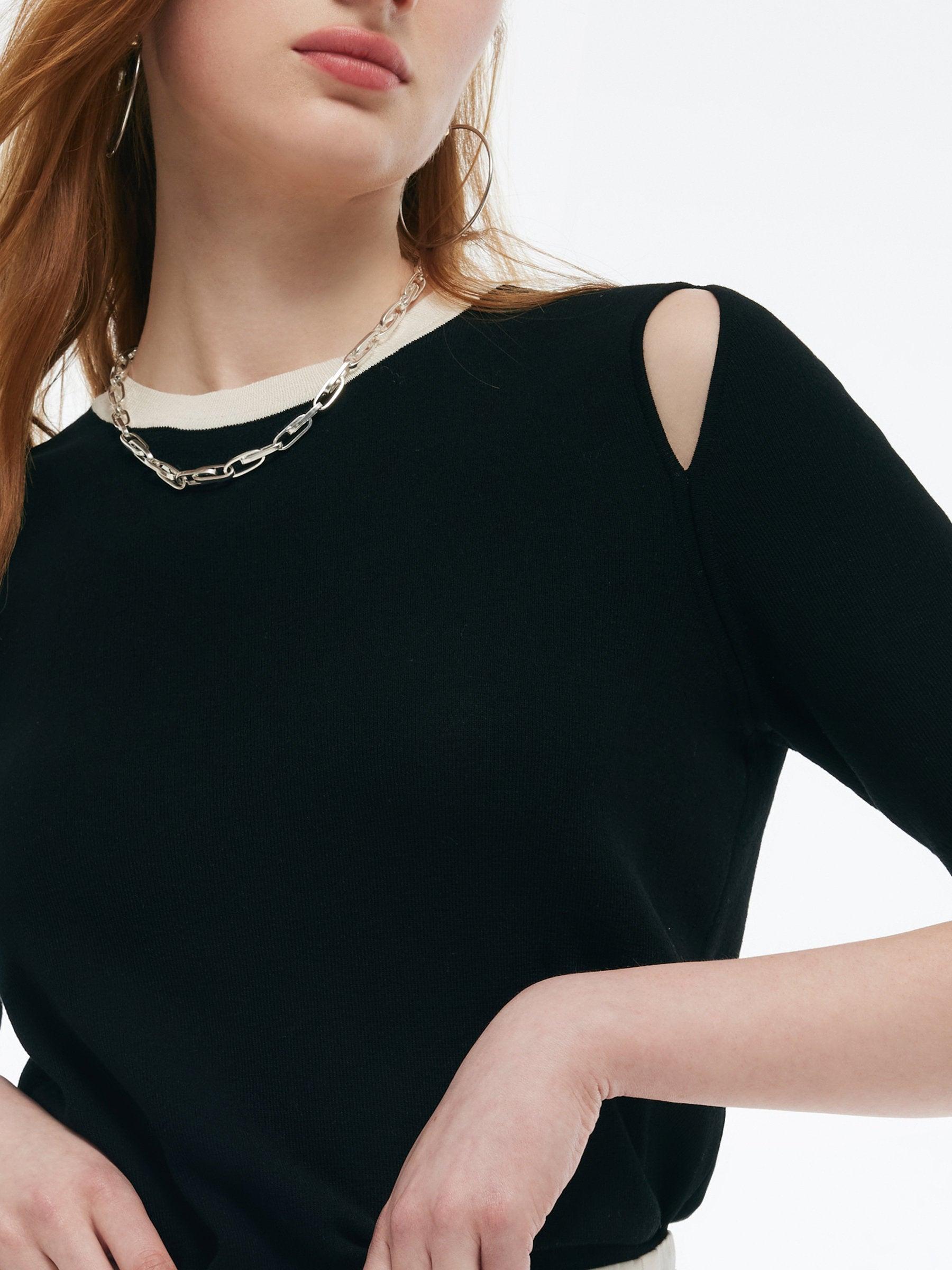 Tencel Blend Women Cut Out Shoulder Women Knit Top Product Image