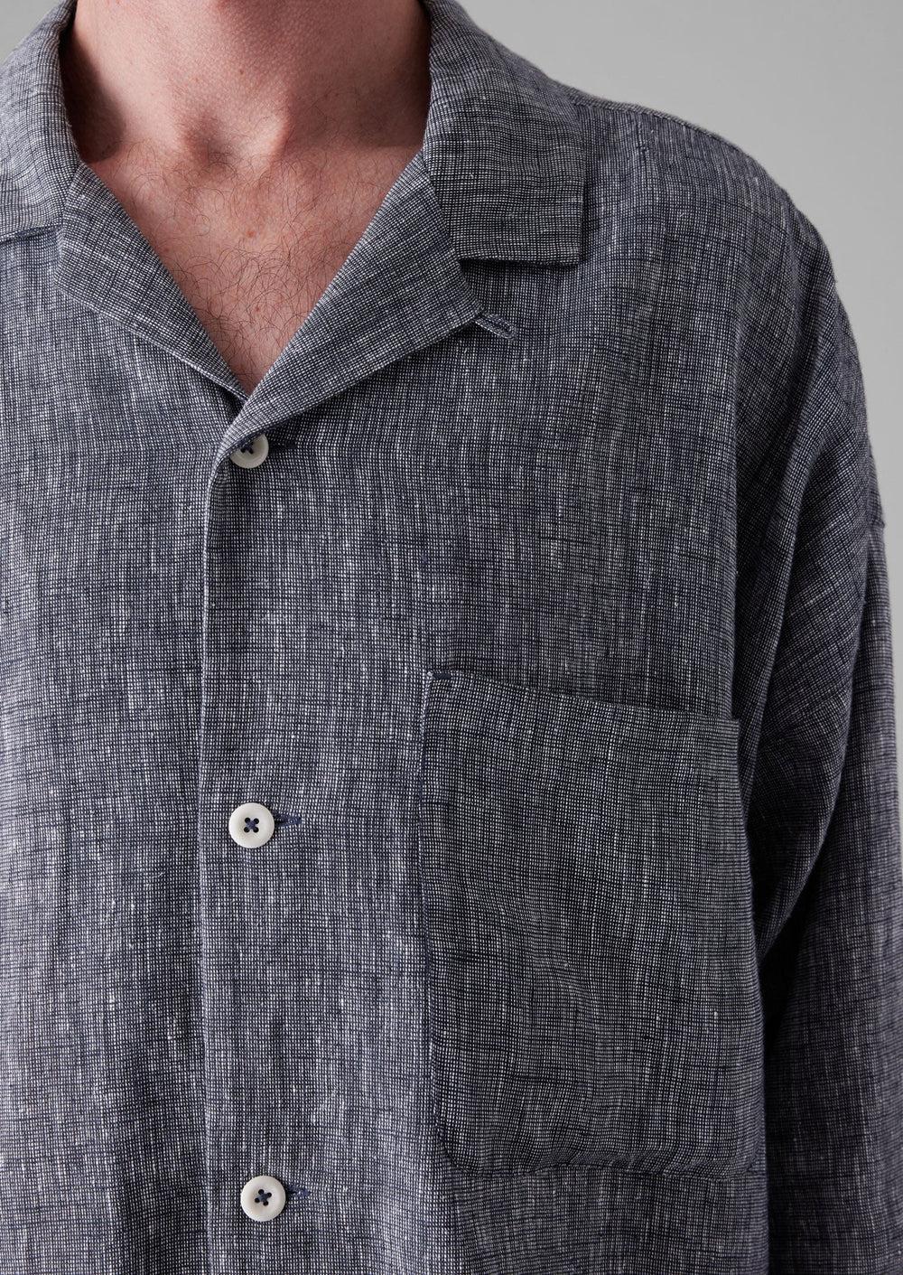 Etched Linen Cotton Drawstring Shorts | Blue Melange Product Image