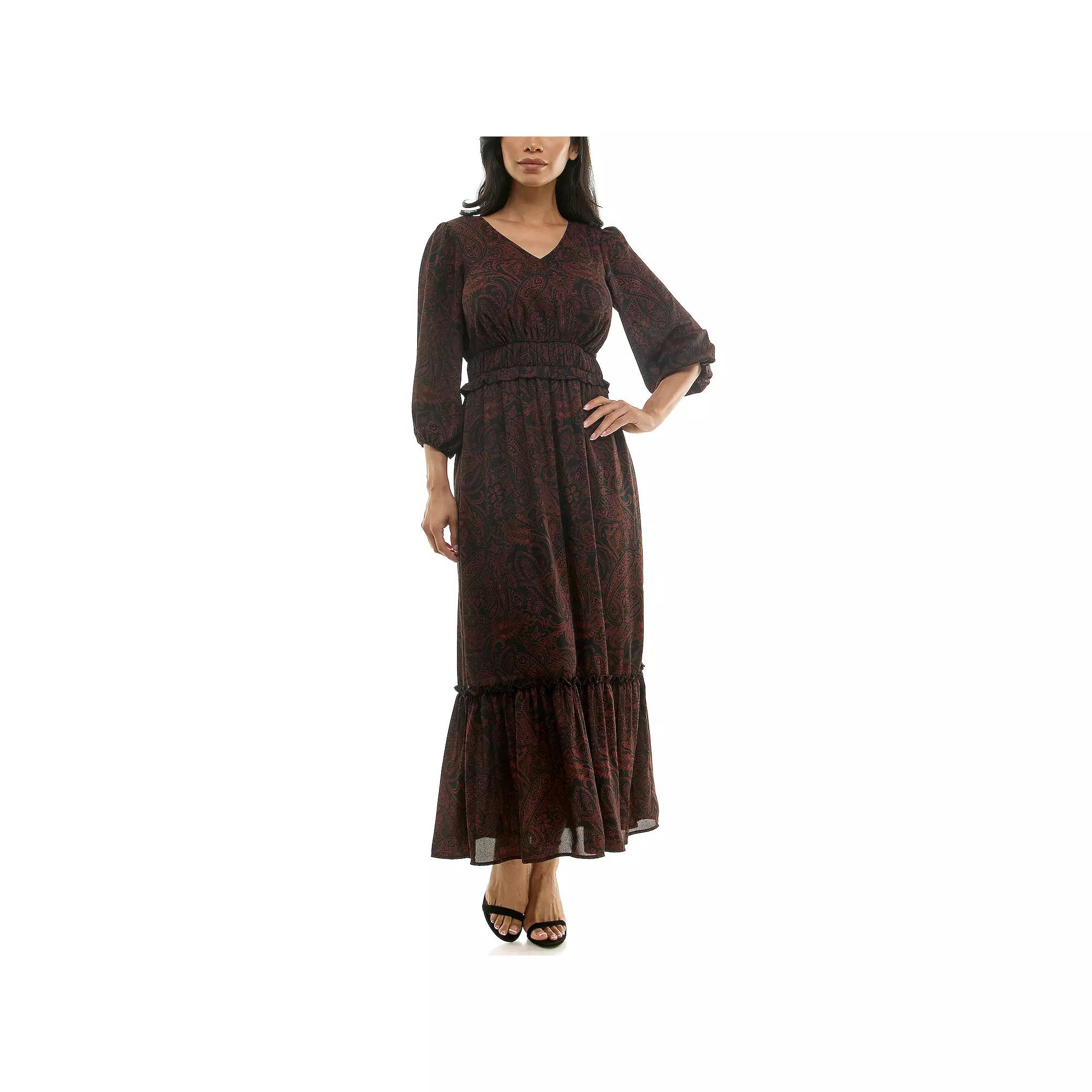 Women's Nina Leonard Chiffon Printed Maxi Dress,  Product Image