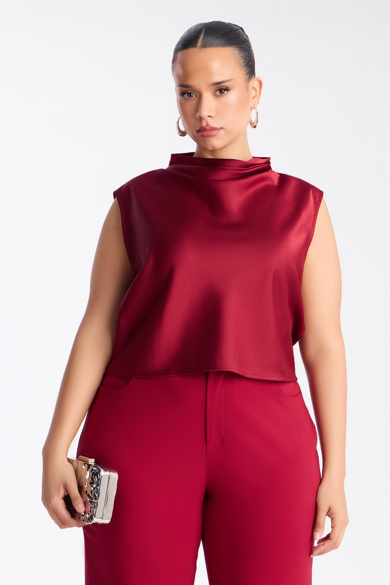 Luciana Satin Wide Leg Pant Set - Red Female Product Image