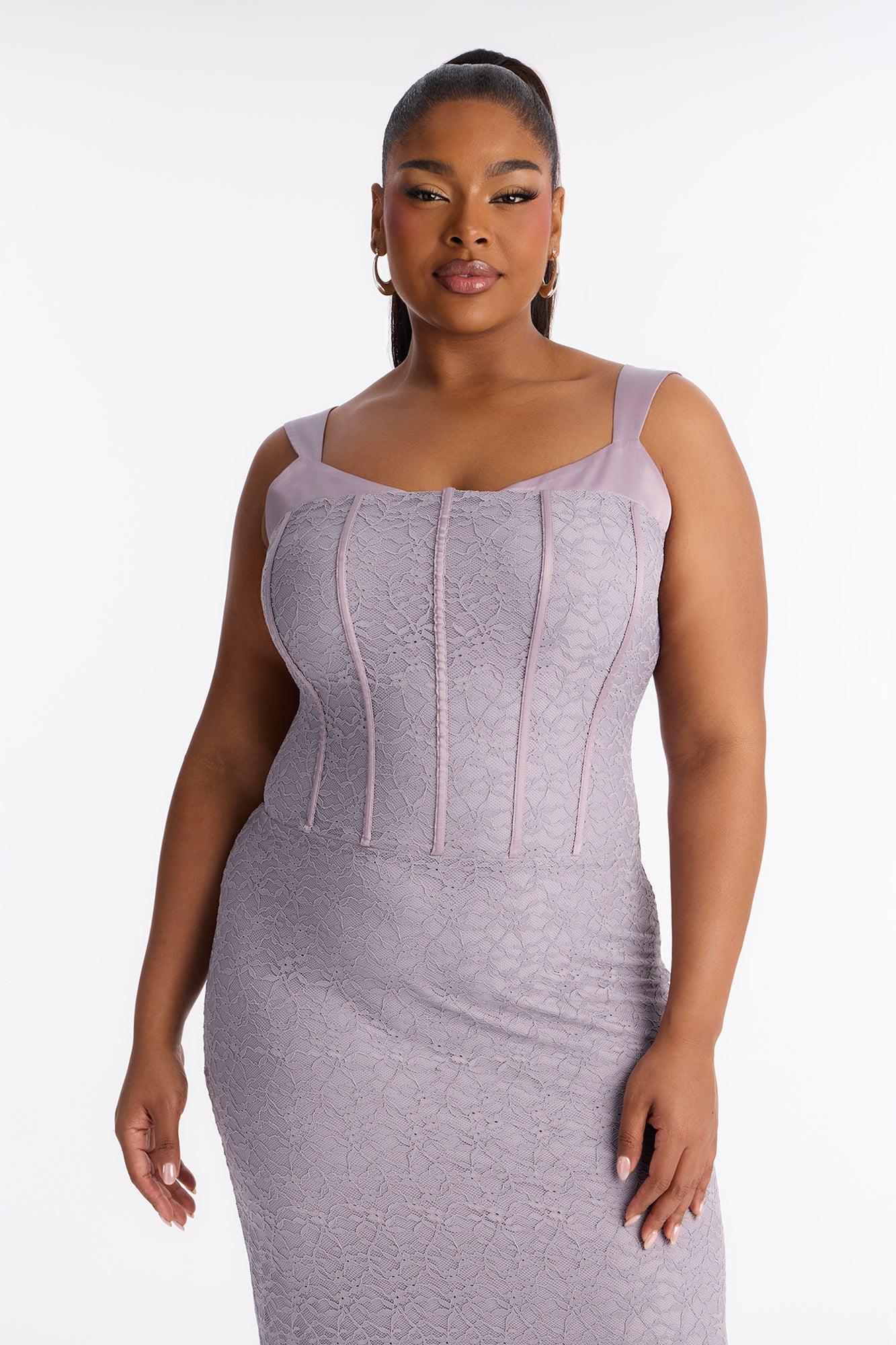 Daniela Fringe Corset Lace Midi Dress - Lavender Female Product Image