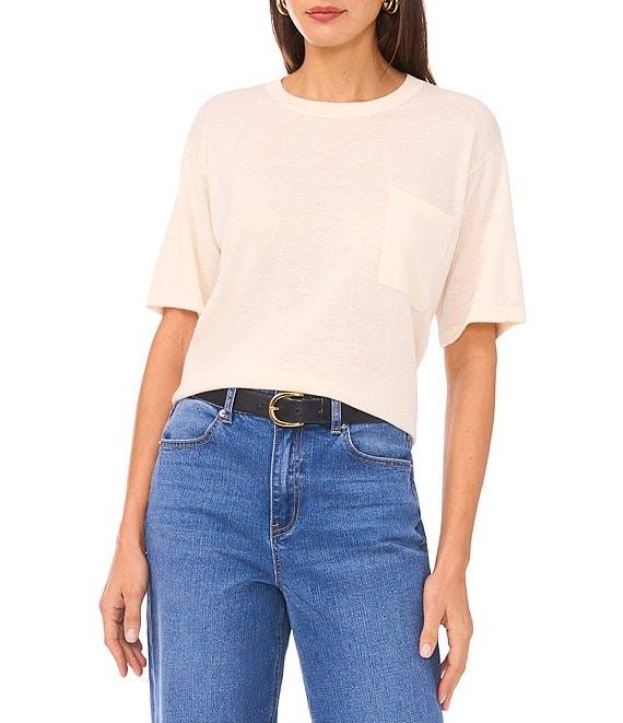 1. STATE Solid Crew Neck Pocket Short Sleeve Top Product Image