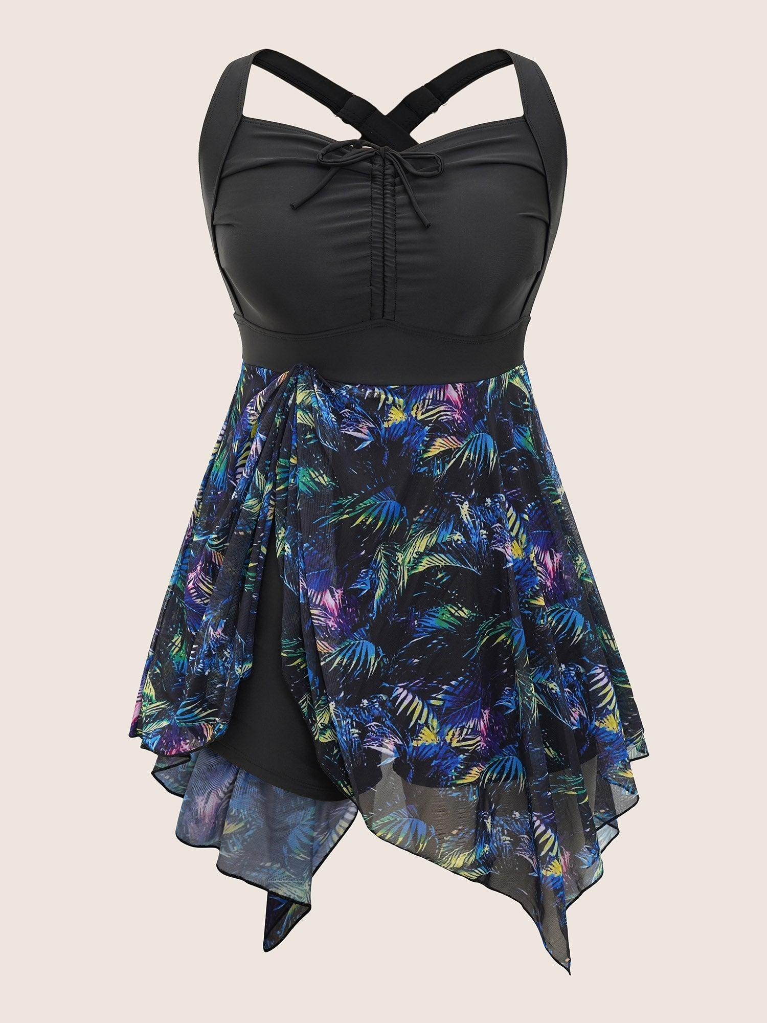 Tropical Ruched Ties Hanky Hem Crisscross Swim Dress Female Product Image