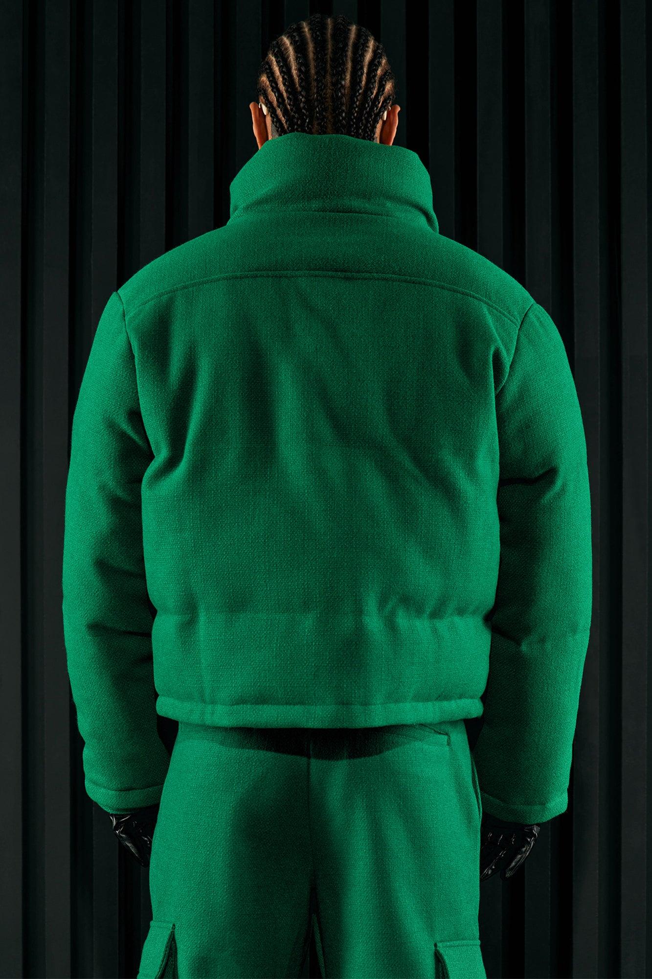 Wilder Textured Weave Cropped Puffer - Green Product Image