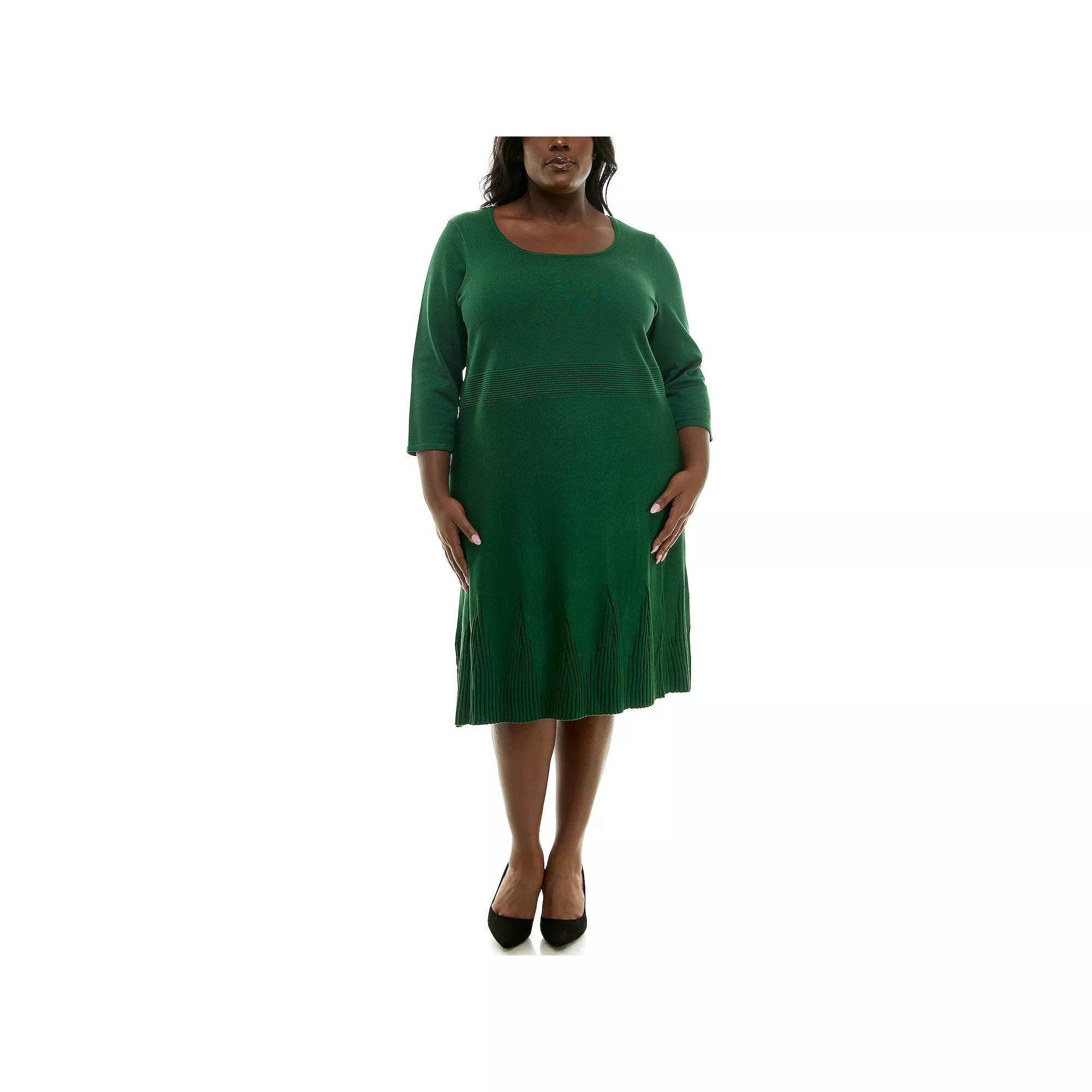 Plus Size Nina Leonard Fit & Flare Rib Dress, Women's, Size: 3XL, Jewel Green Product Image